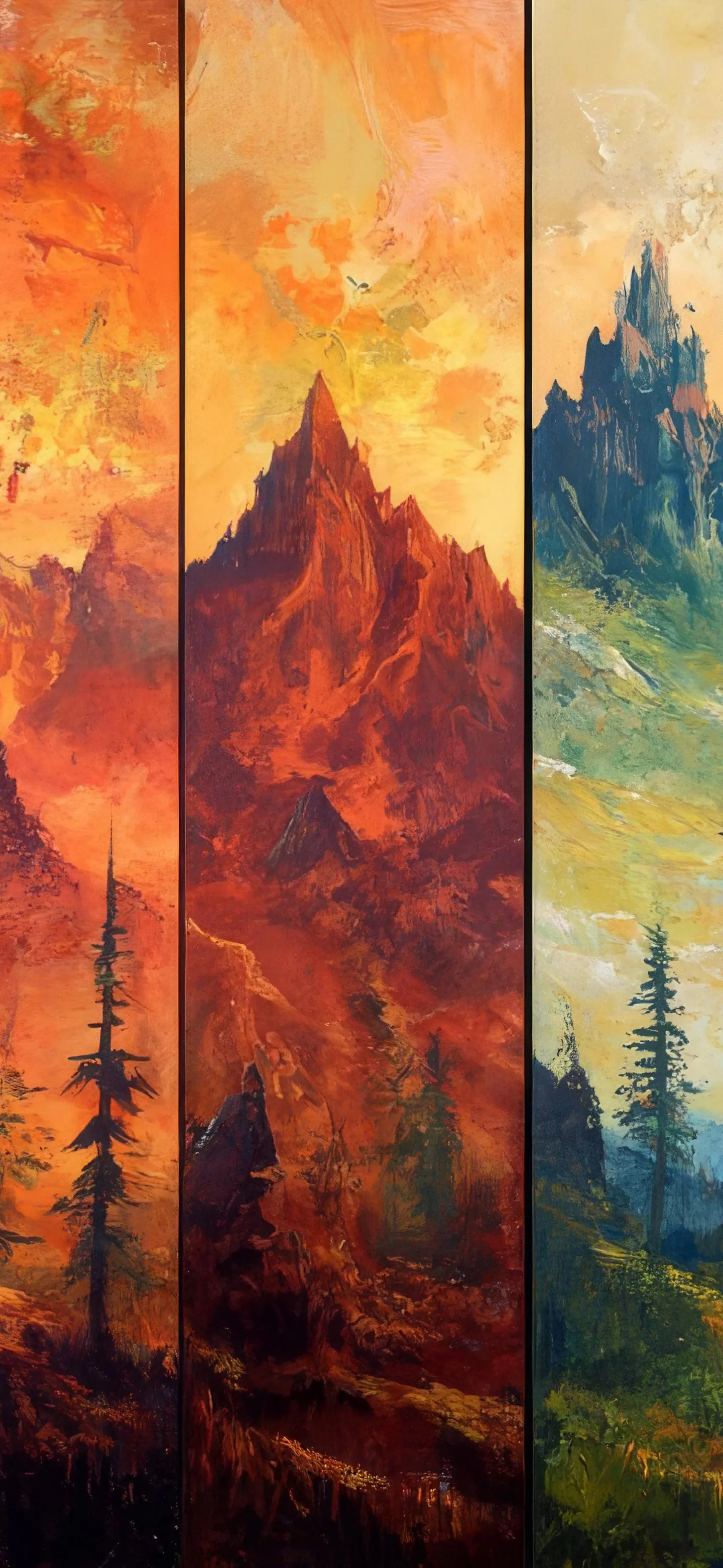 Mountain Landscape with Warm Orange and Yellow Tones