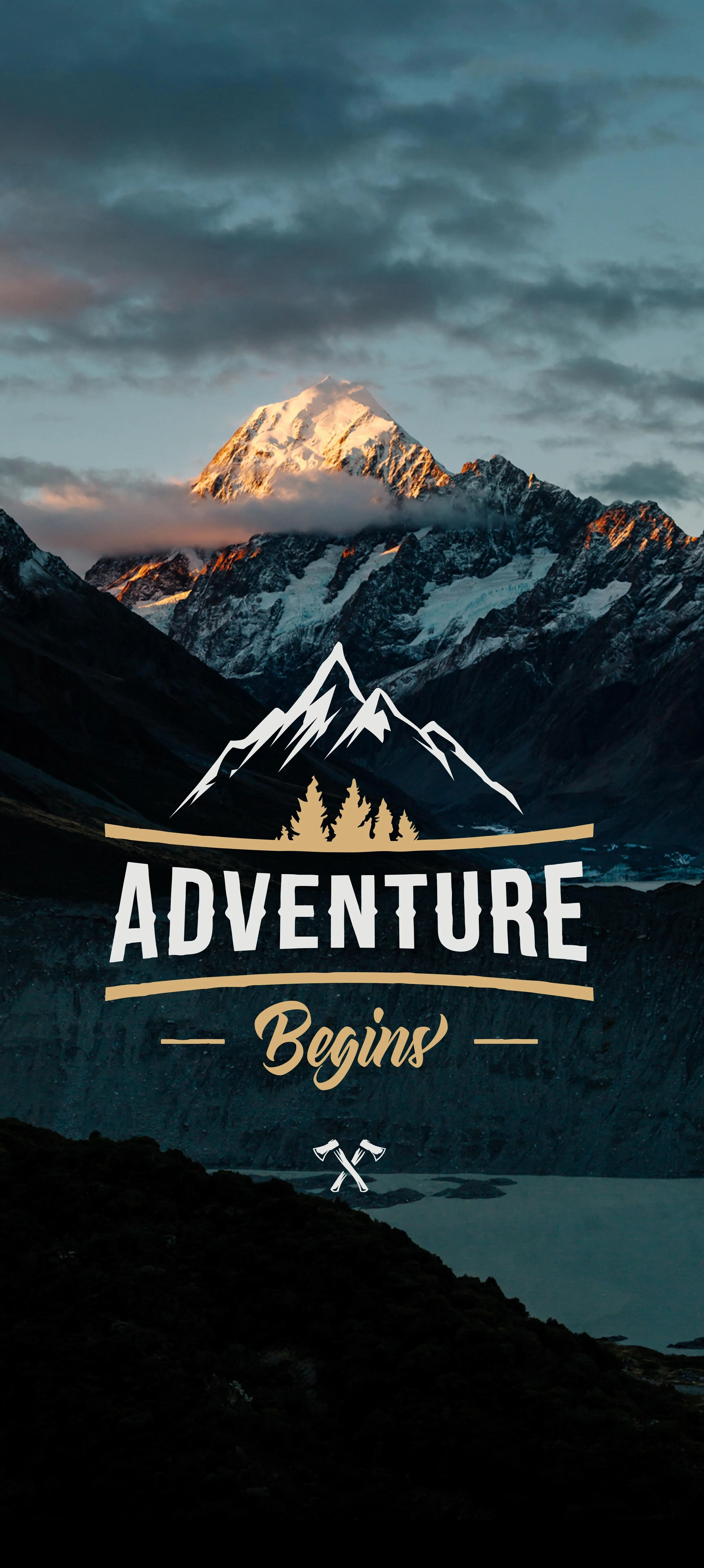 Mountain Peak with Adventure Quote Overlaid in Black Background