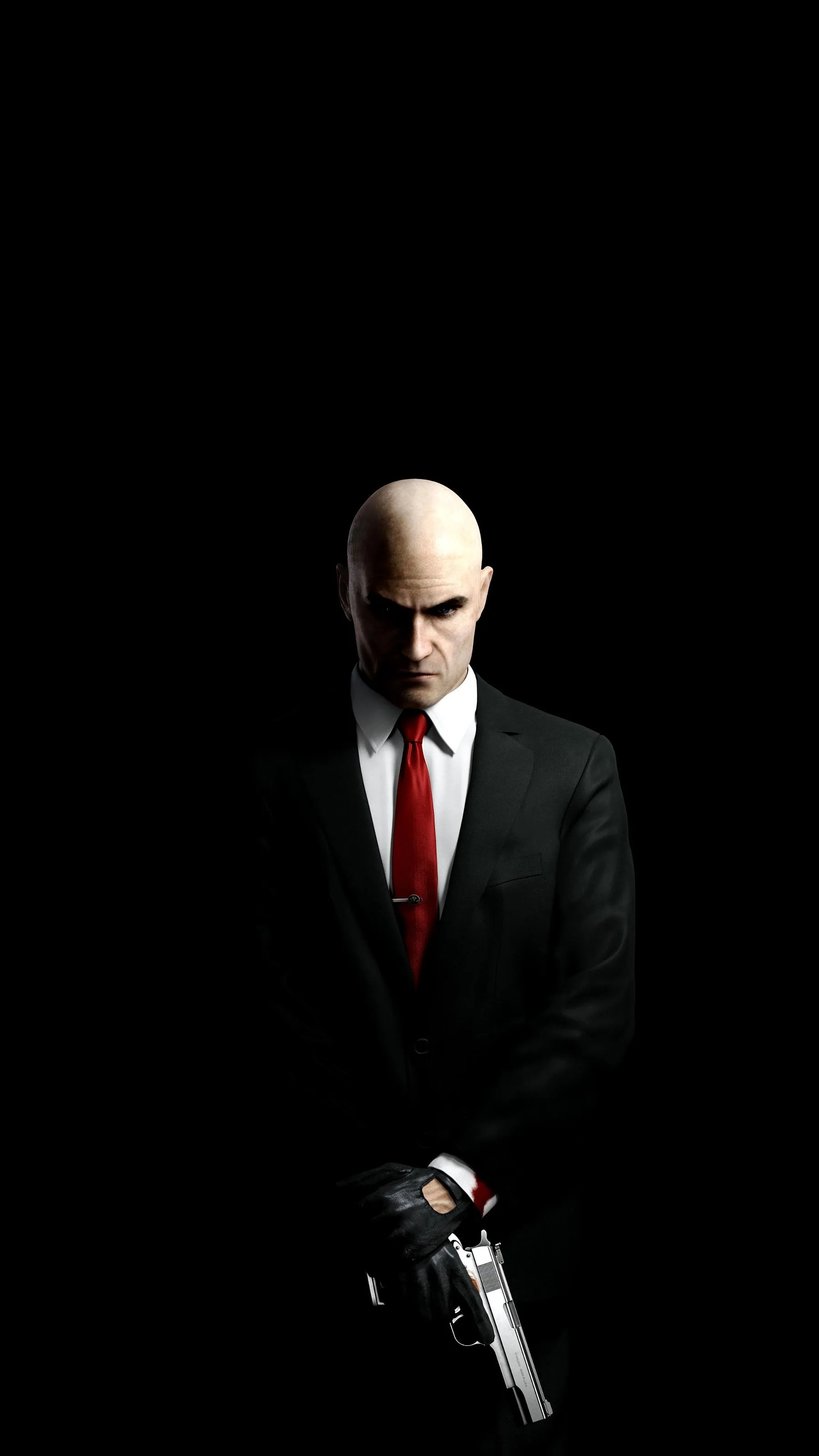 Mysterious Agent in Suit Holding Gun Minimal Wallpaper