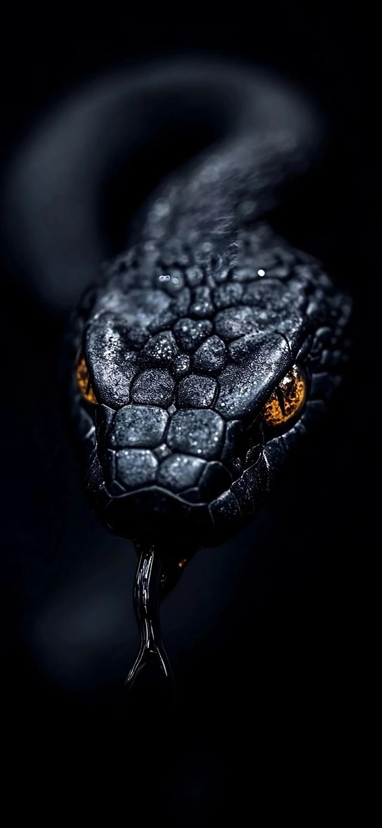 Mysterious Black Snake with Glowing Eyes Wallpaper