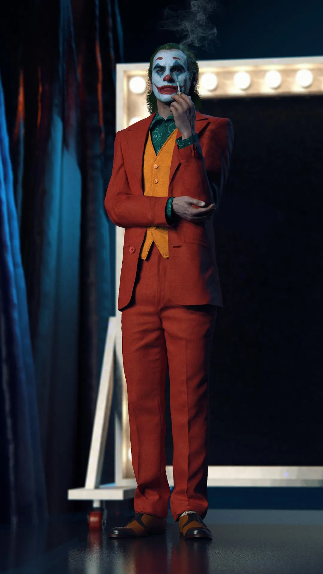 Mysterious Clown Standing Confidently Under Stage Light