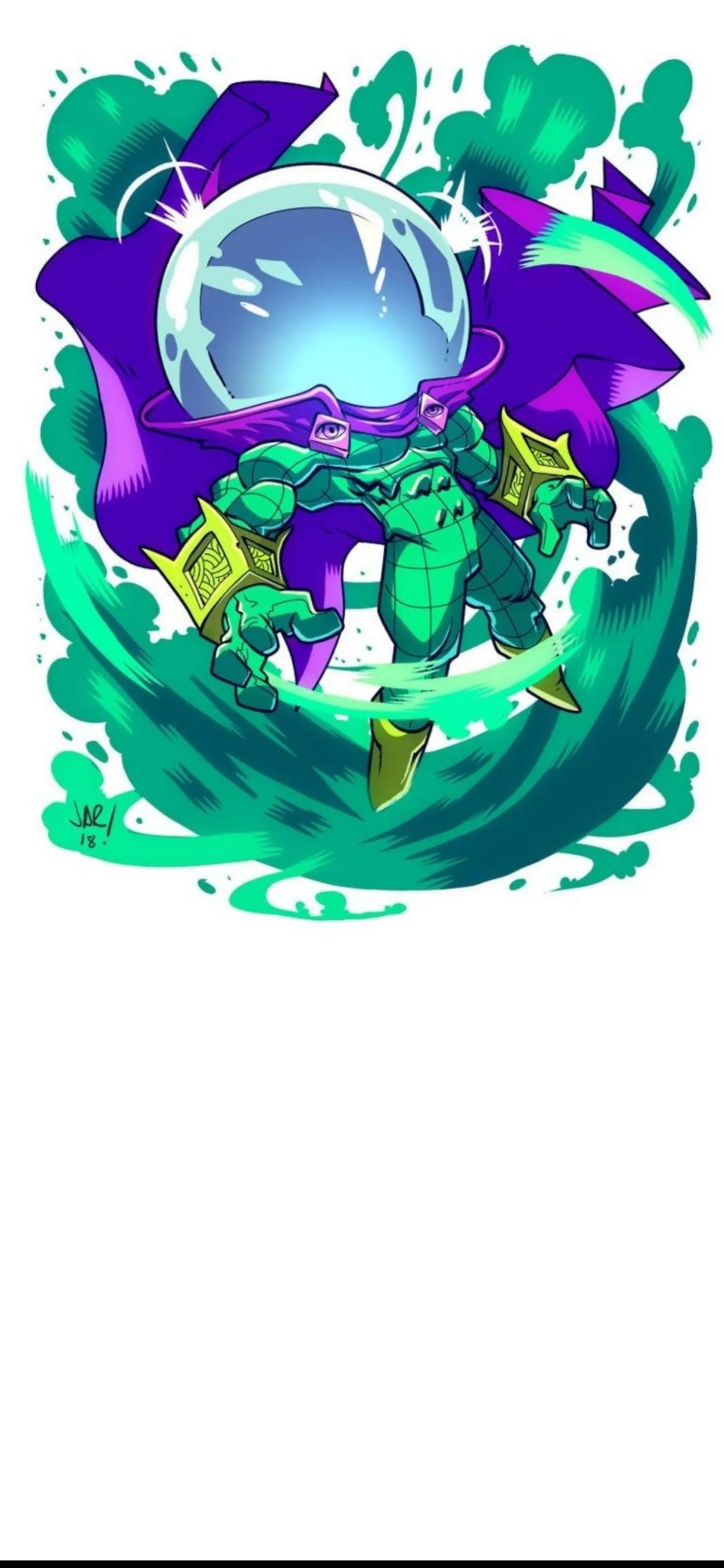 Mysterious Comic Character with Glass Helmet and Purple Cape