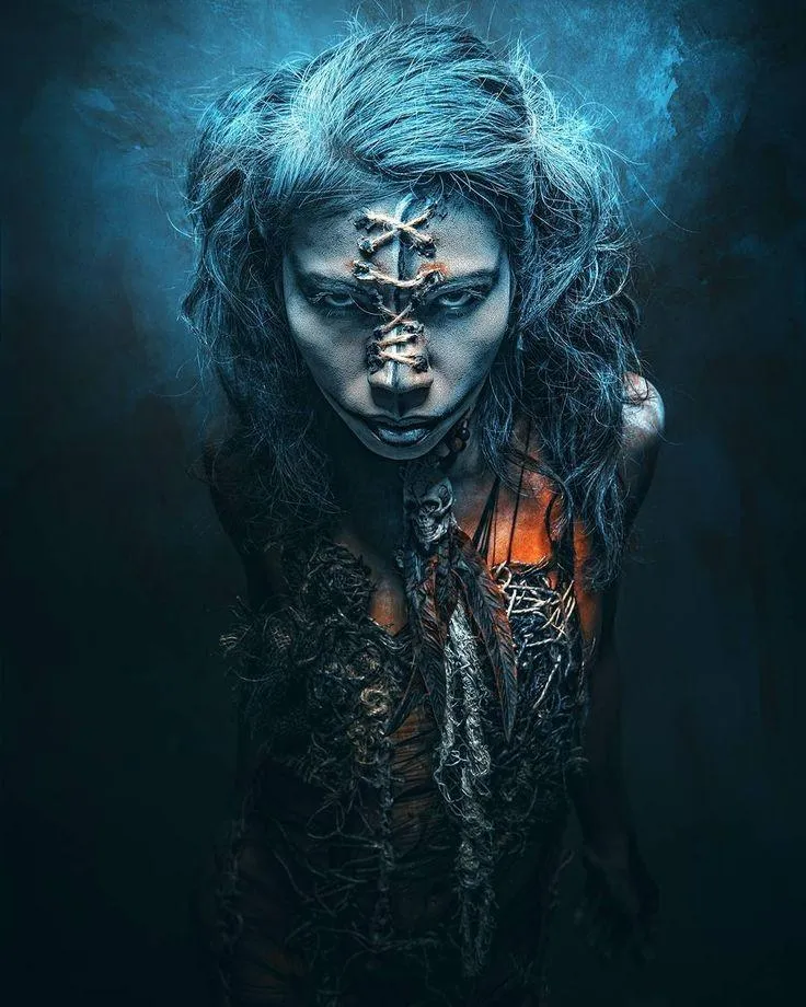 Mysterious Creepy Girl Surrounded by Blue Magical Mist