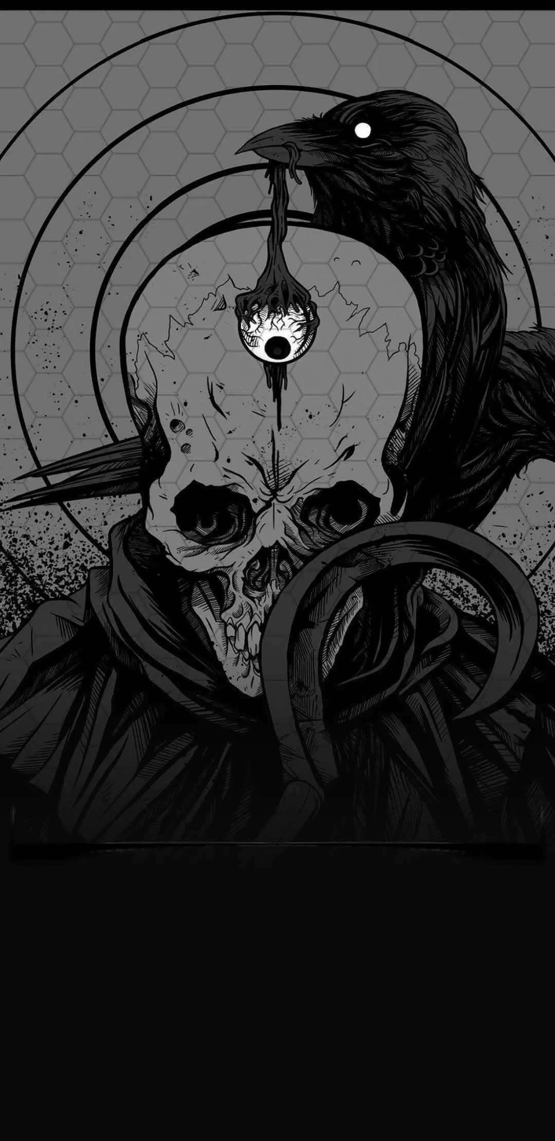 Mysterious Figure Holding Skull in Monochrome Artistic Style