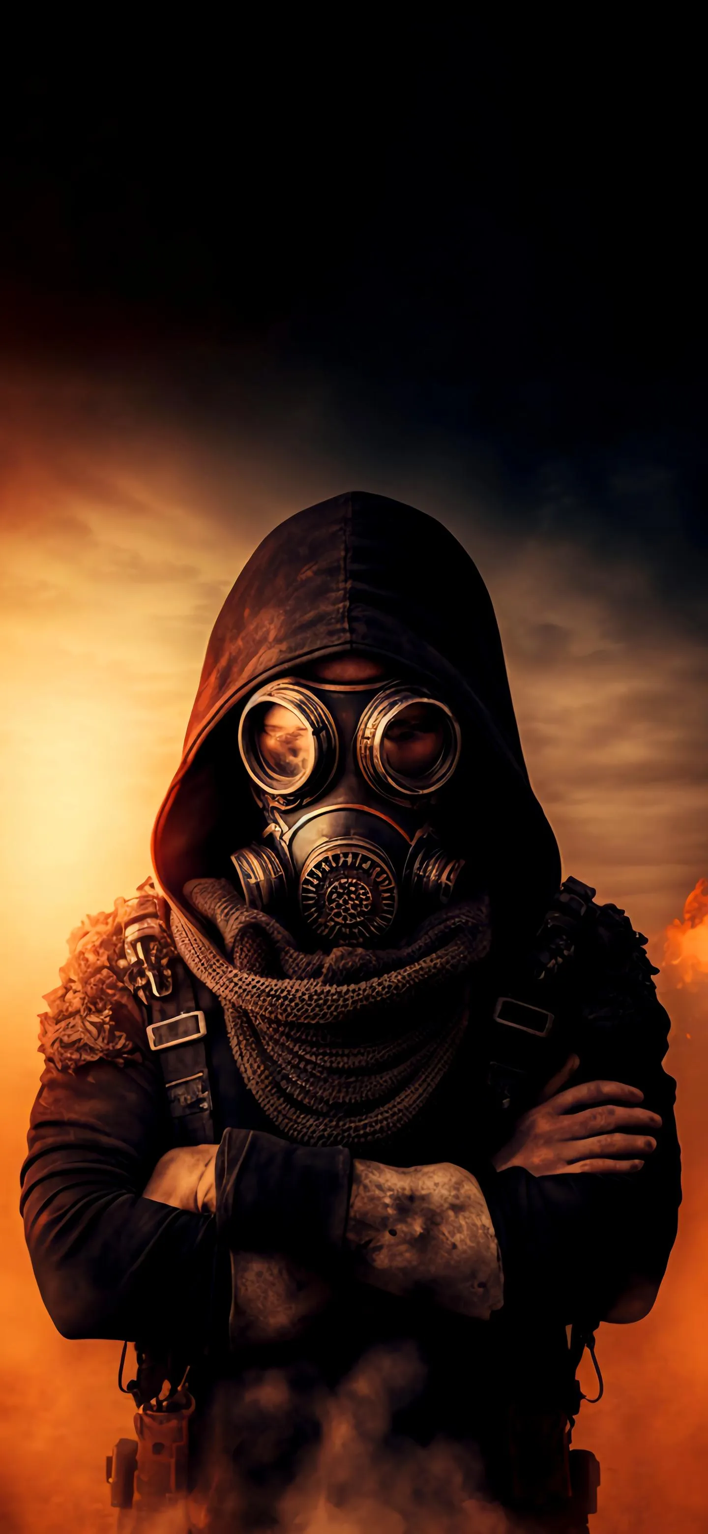Mysterious Figure in Gas Mask Dramatic free HD Wallpaper