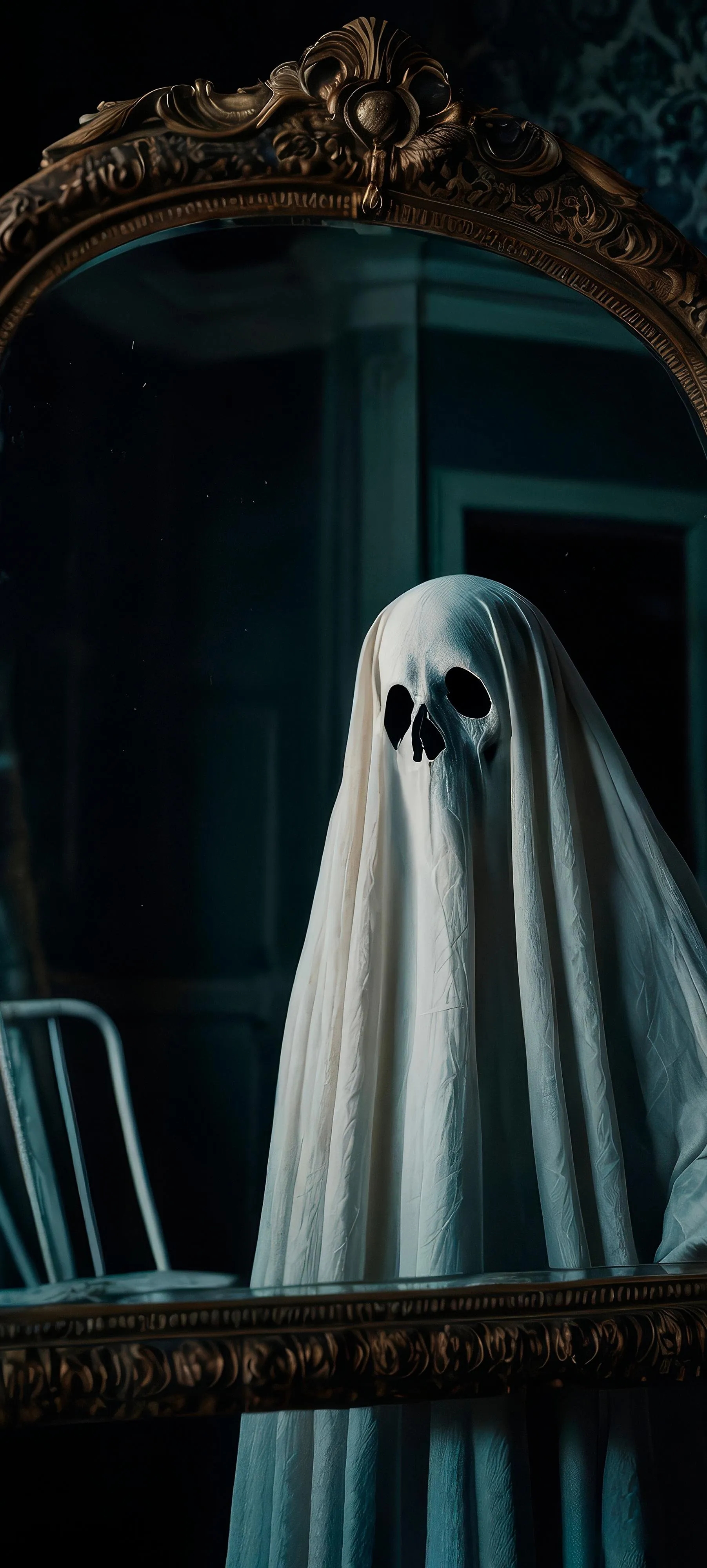 Mysterious Ghost in Dark Hallway for Halloween Aesthetic