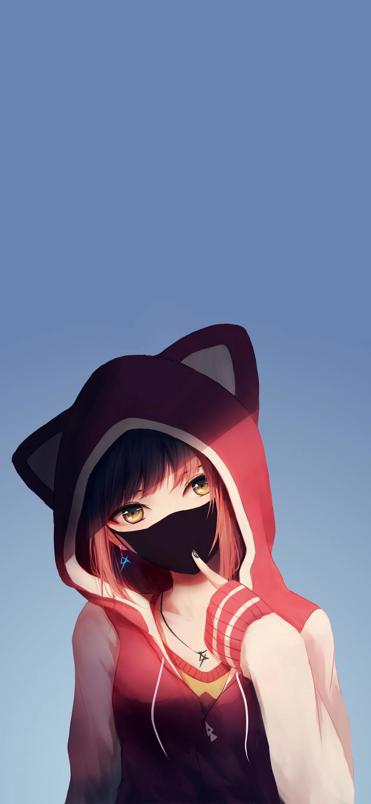 Mysterious Girl with Hood in Blue Neon Background Wallpaper