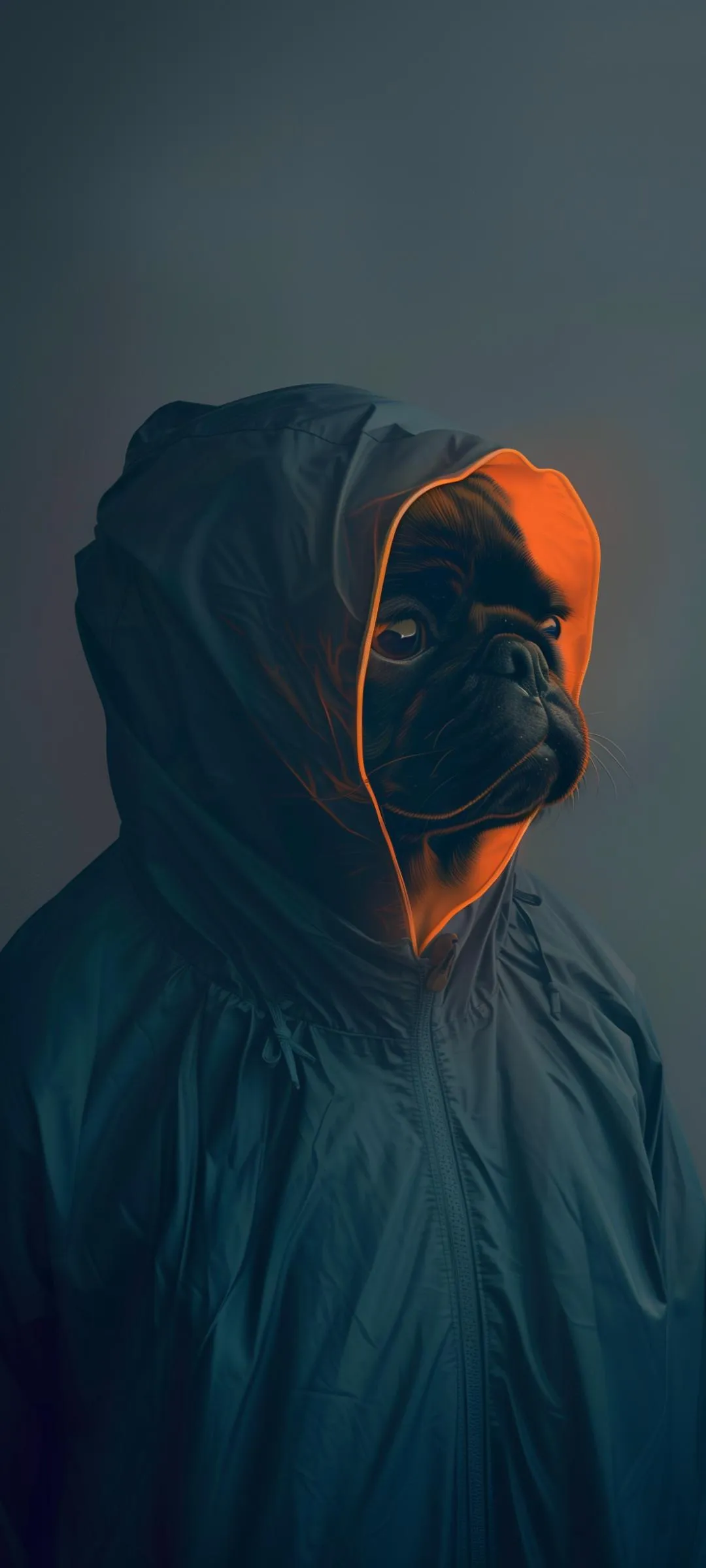 Mysterious Hooded Figure in Blue Misty Light Wallpaper