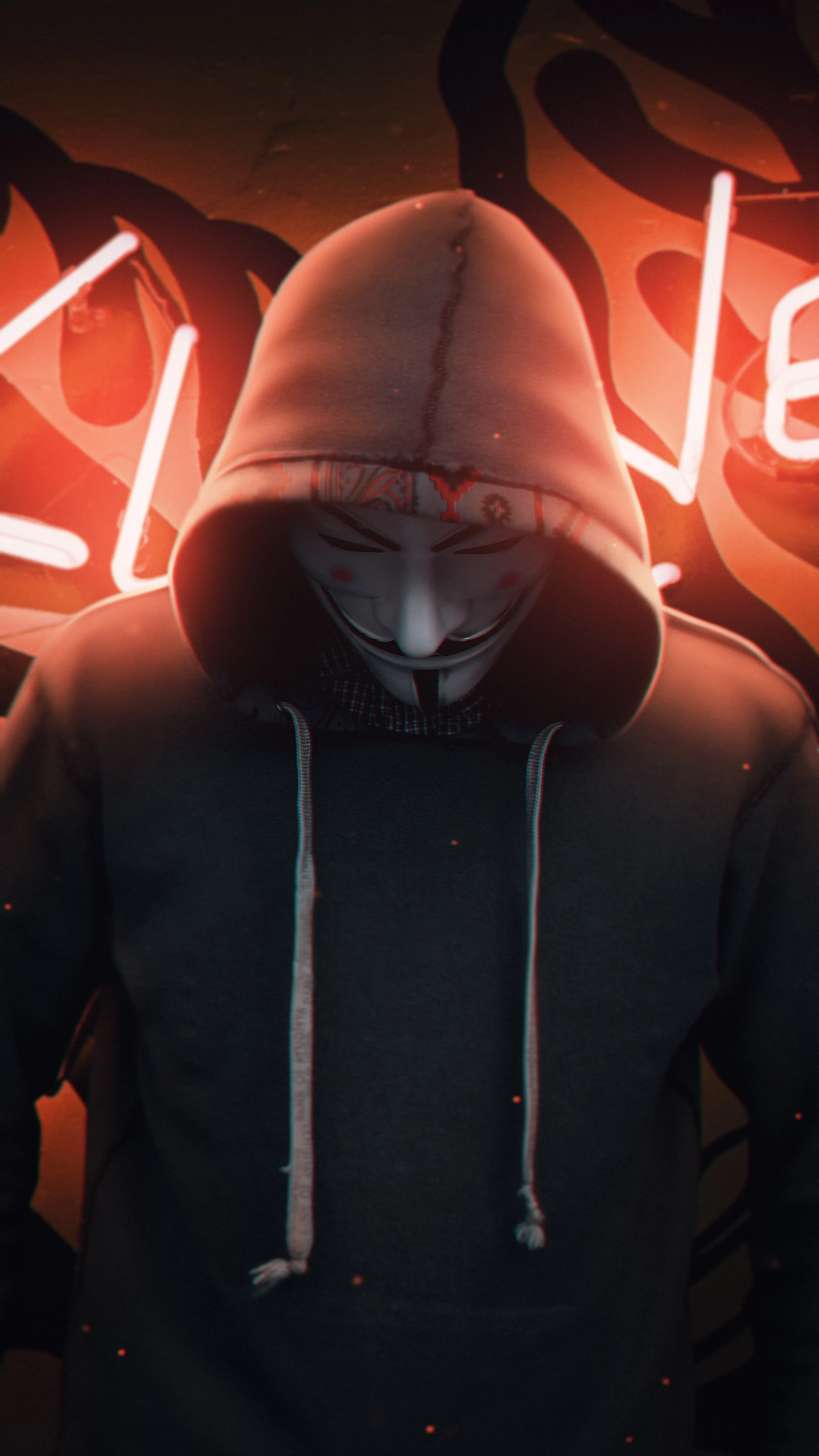 Mysterious Hooded Figure in Neon Cyberpunk City Image