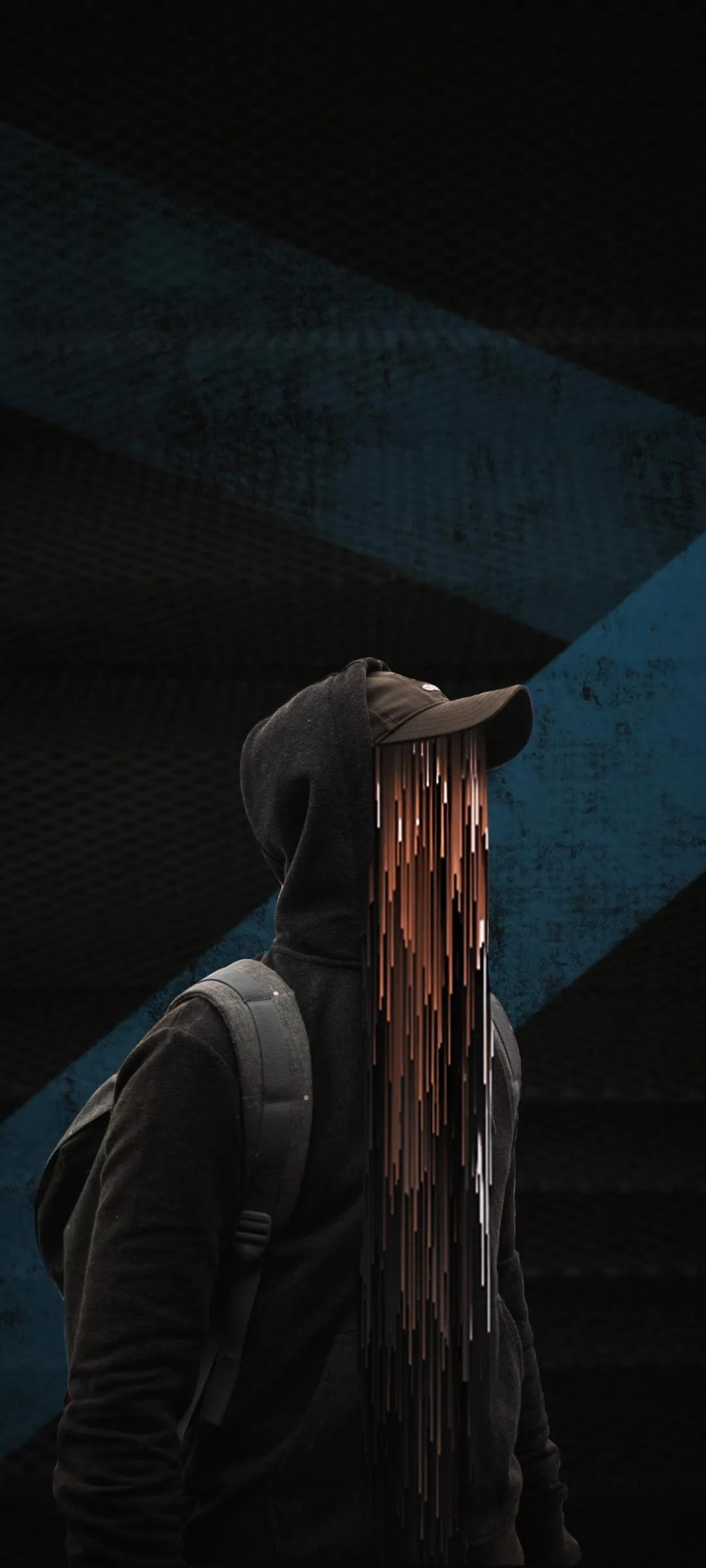 Mysterious Hooded Figure with Glitched Hidden Face