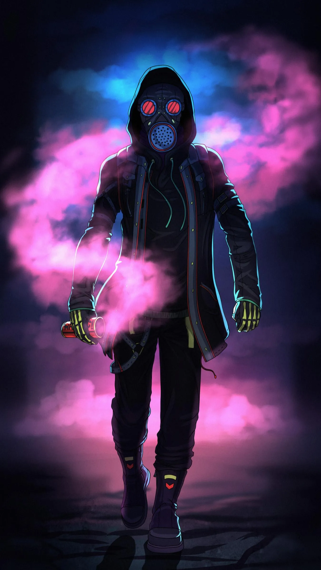 Mysterious Hooded Man in Neon Cyberpunk Environment