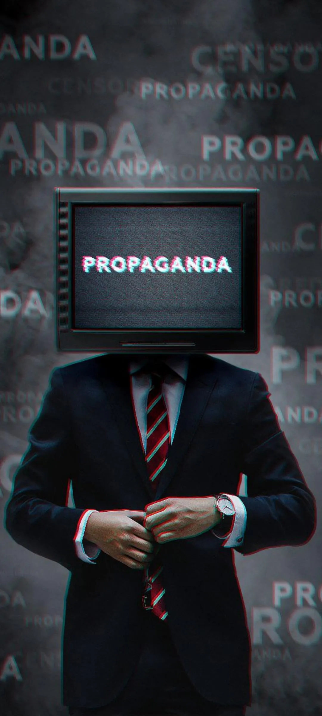 Mysterious Man In Suit Wearing Retro TV Urban Photography