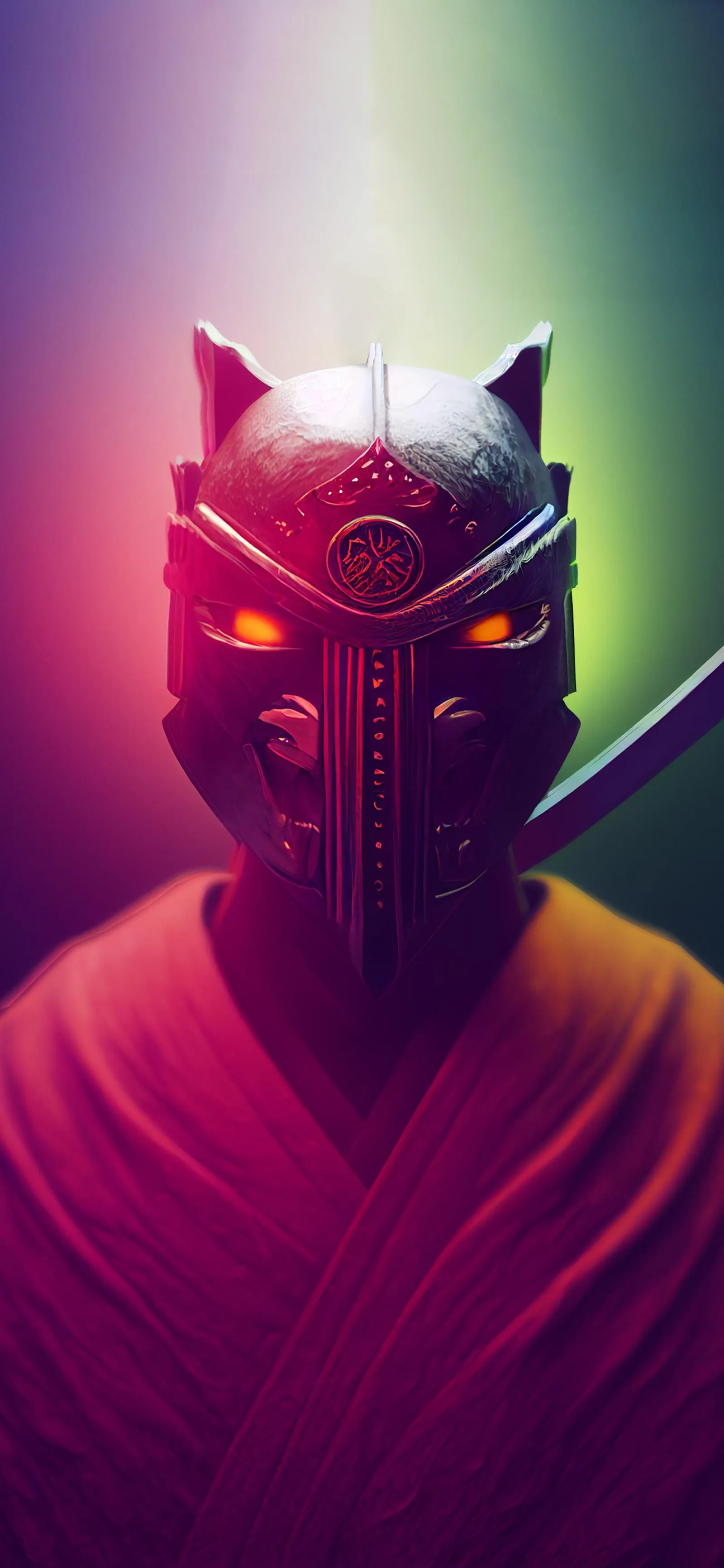 Mysterious Red Masked Figure with Neon Background Wallpaper