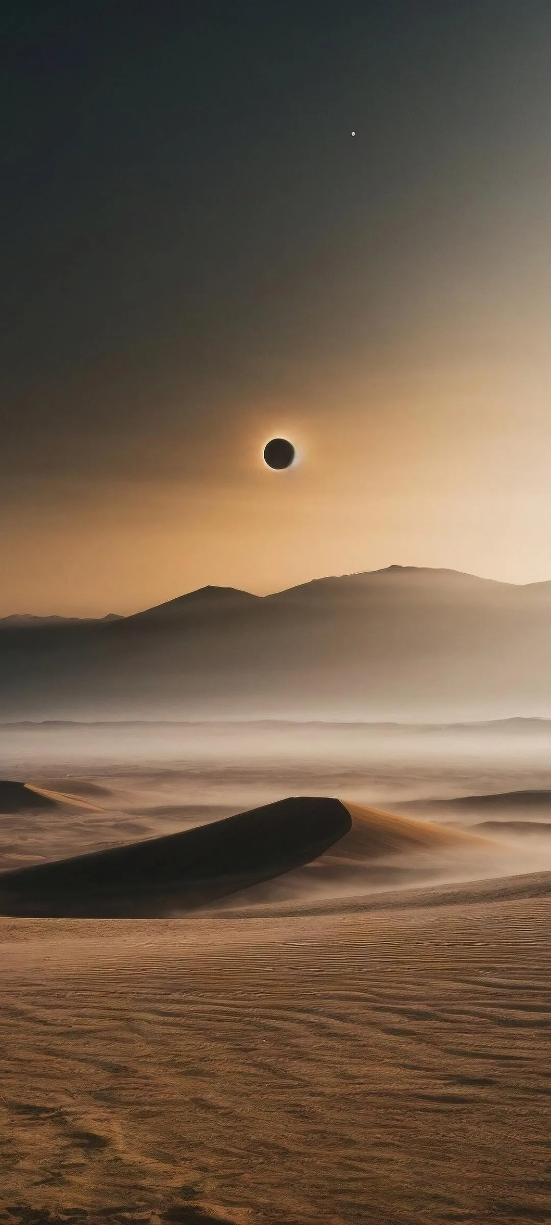 Mysterious Sand Dunes at Sunset with Moon Above