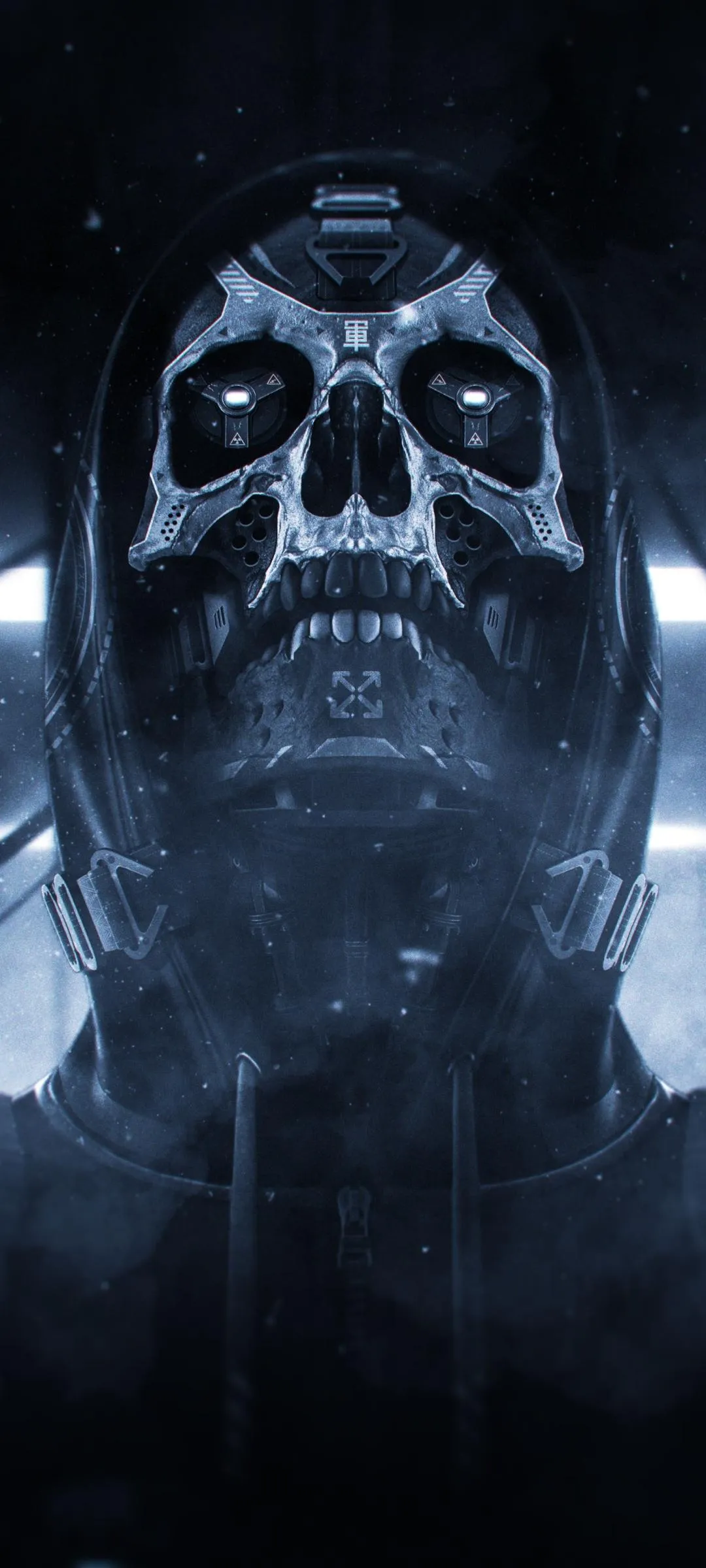 Mysterious Sci Fi Skull with Glowing Eyes and Dark Ambience