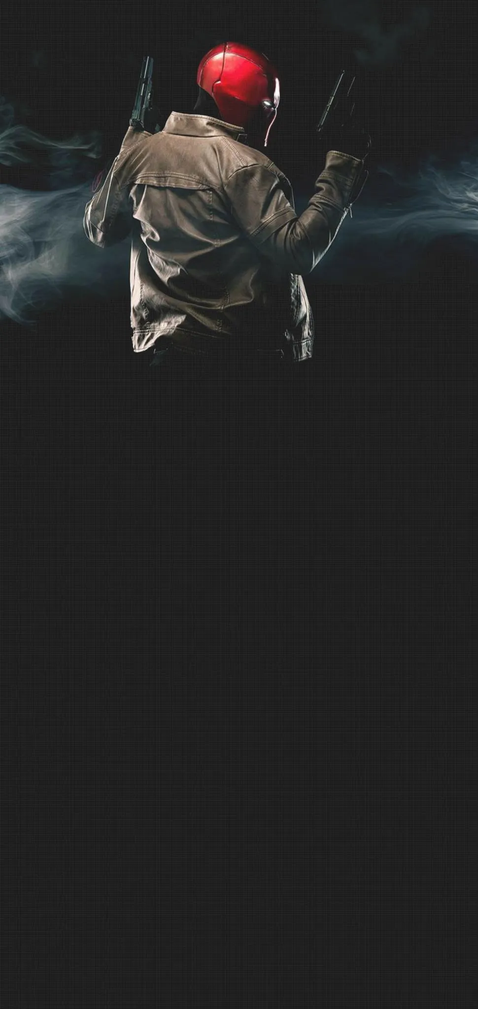 Mysterious Vigilante in Red Helmet Emerging from Shadows