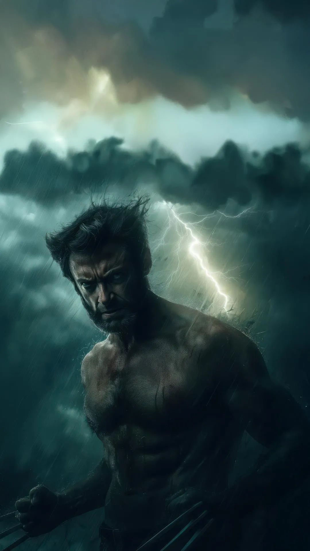 Mysterious Warrior Emerging from Dark Misty Forest Wallpaper