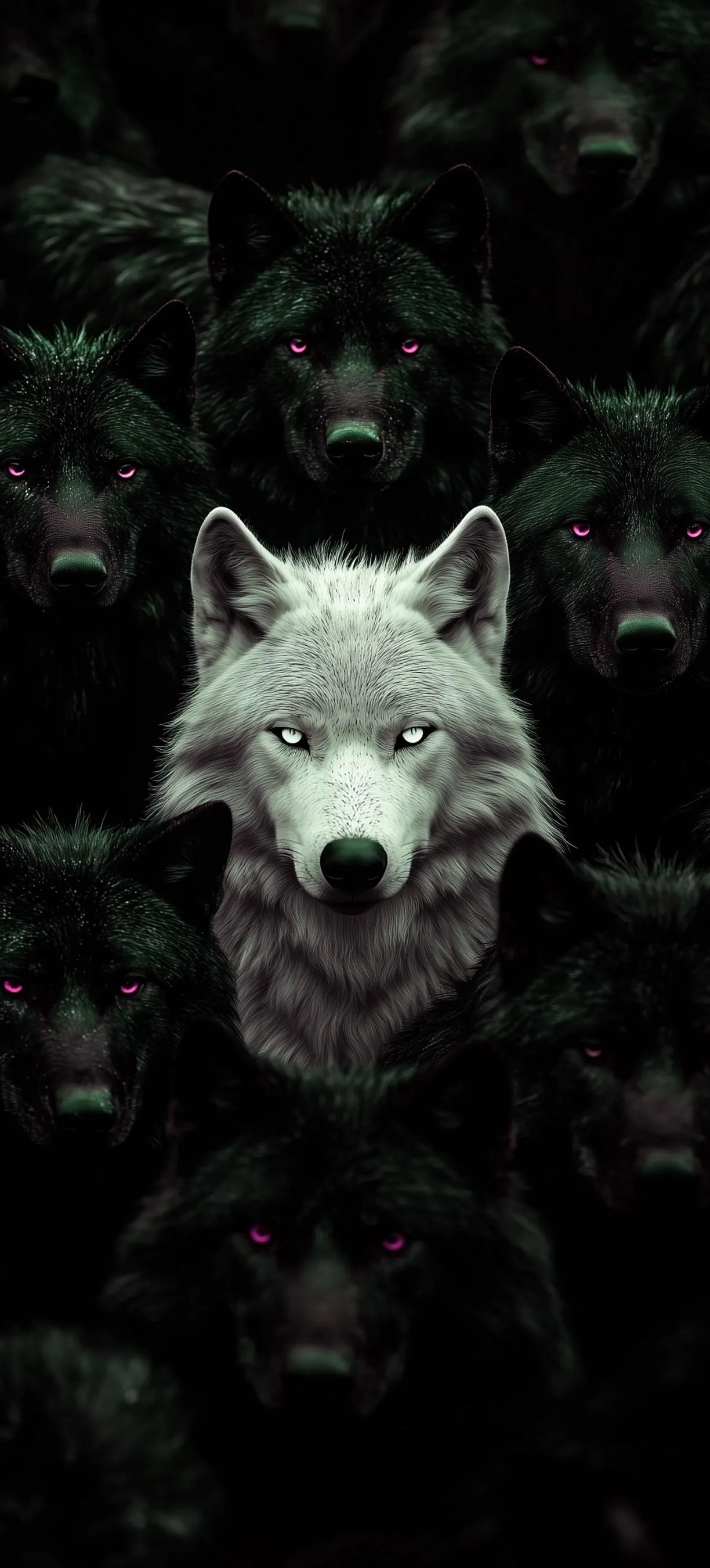 Mysterious White Wolf Staring in Darkness Wallpaper