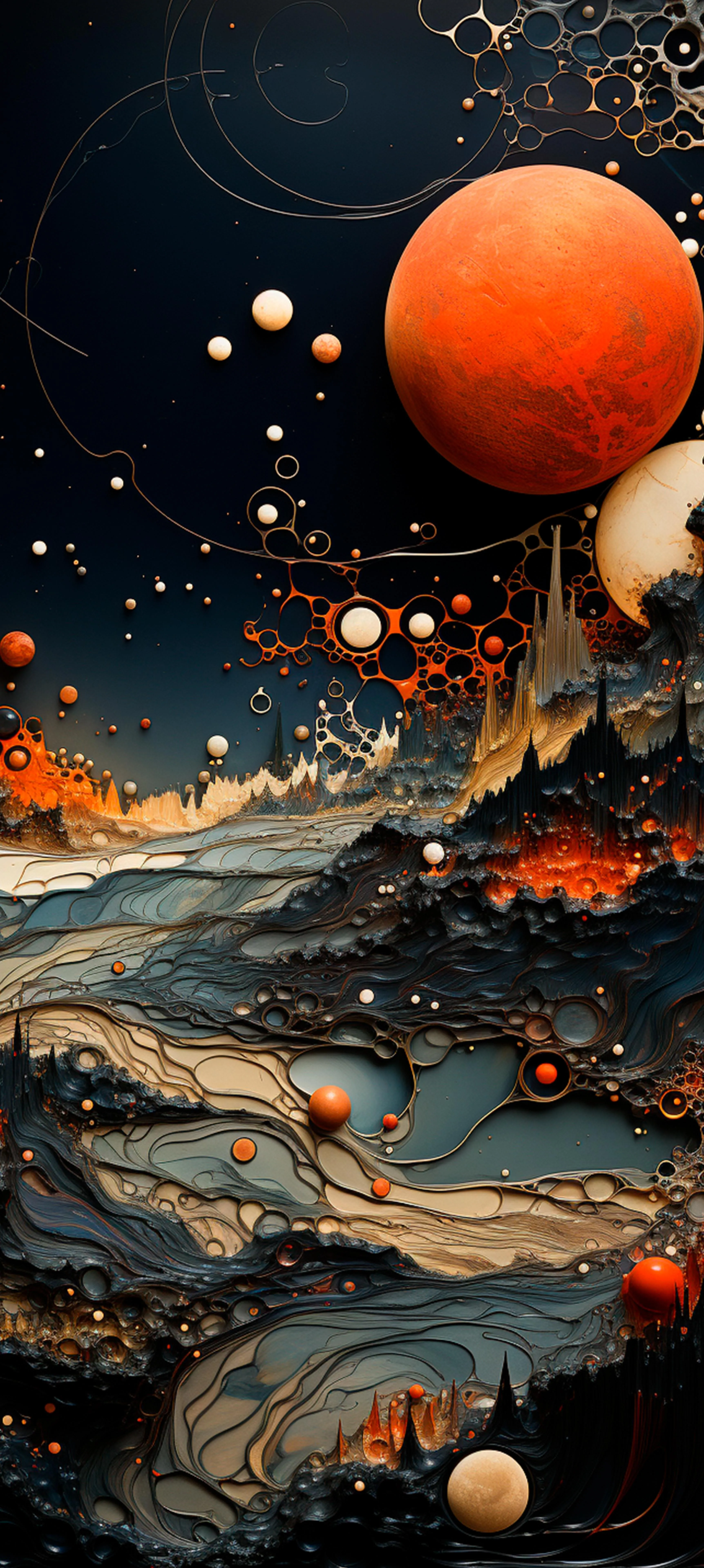 Mystical Landscape with Red Moon in Dark Color Tones