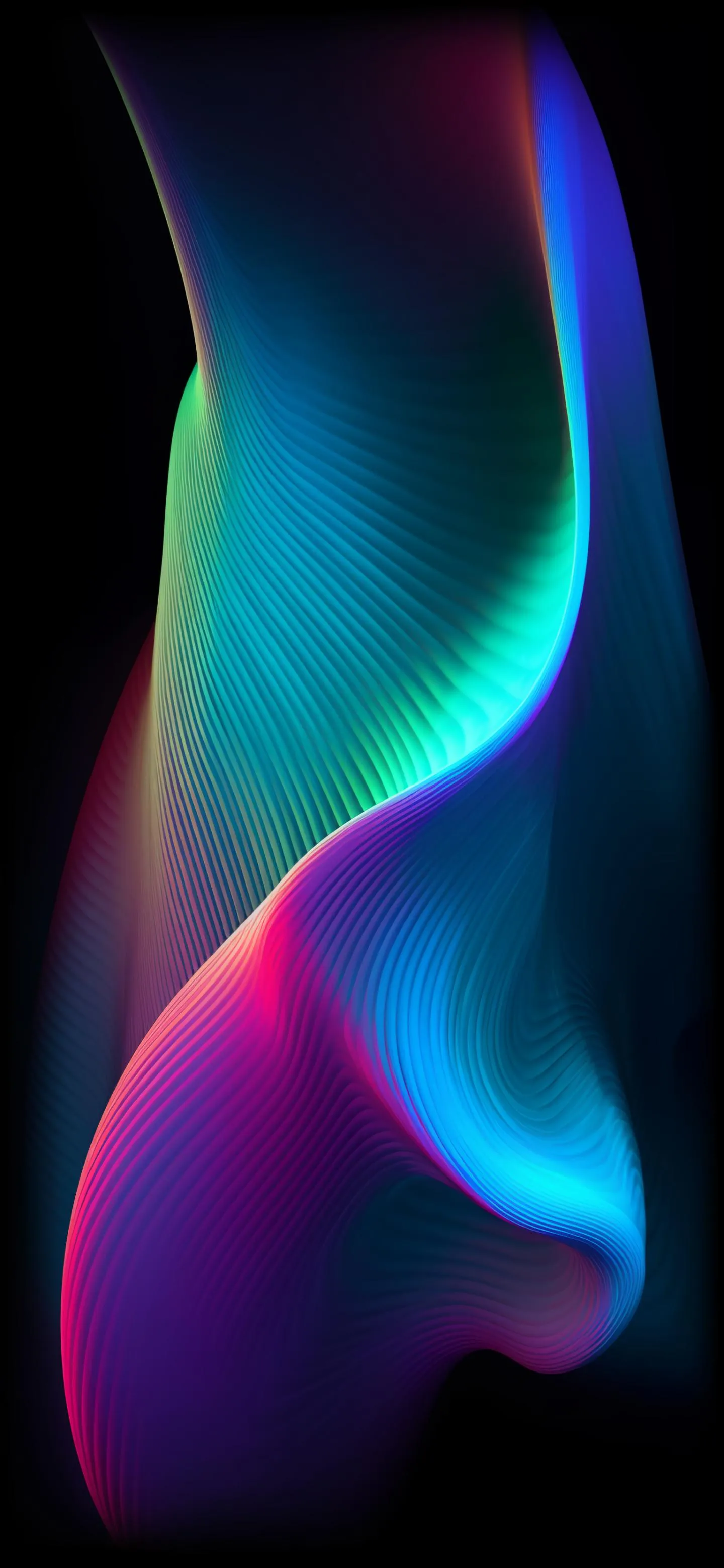 Neon Abstract Wave Shape on Black Futuristic Design