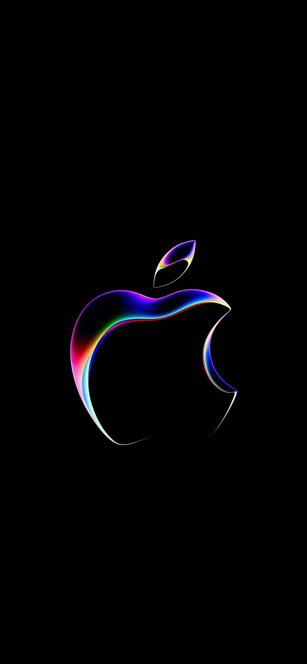 Neon Apple Shape Glowing on Black Background Wallpaper