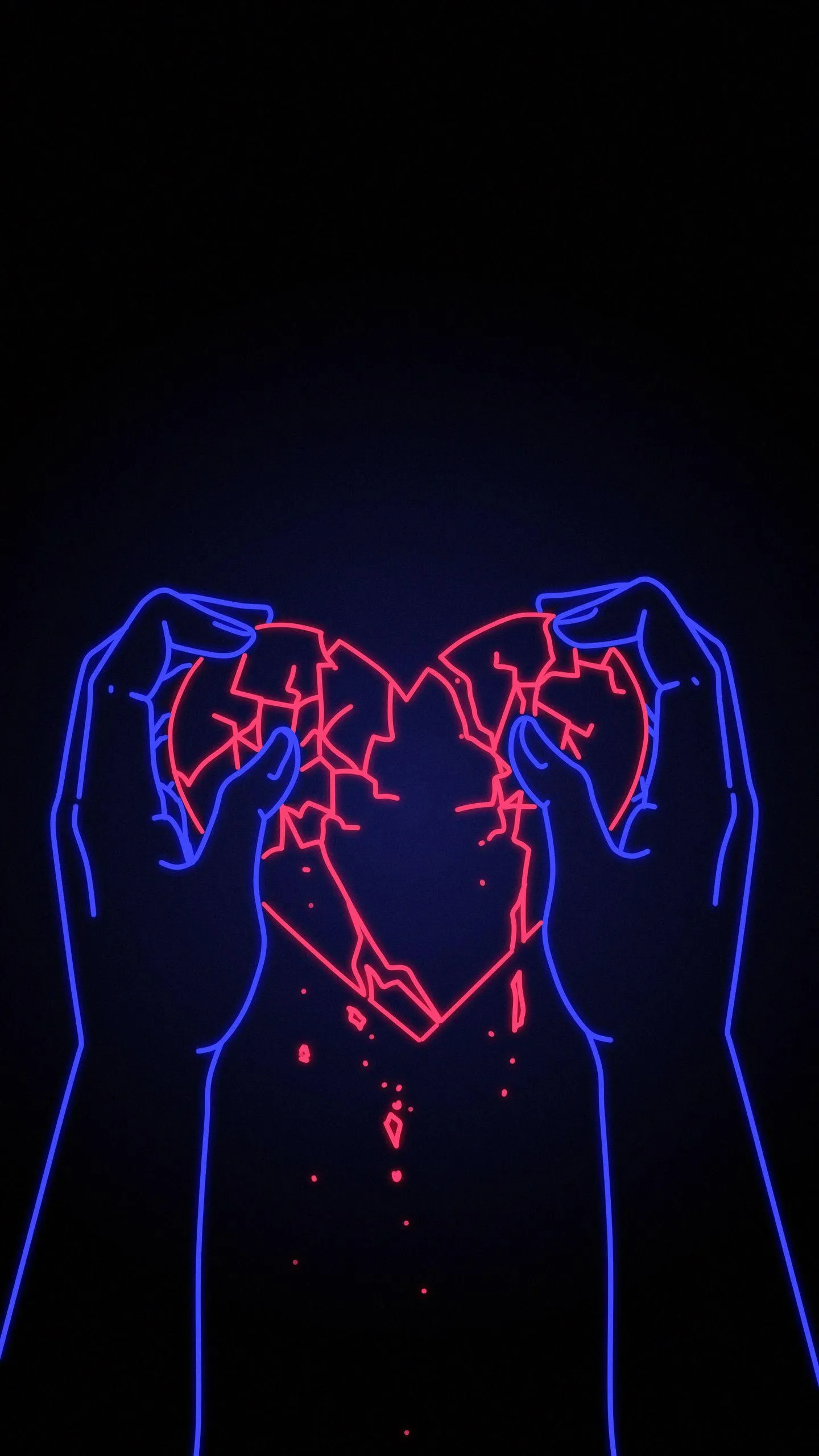Neon Blue and Red Glowing Hands with Broken Heart Wallpaper