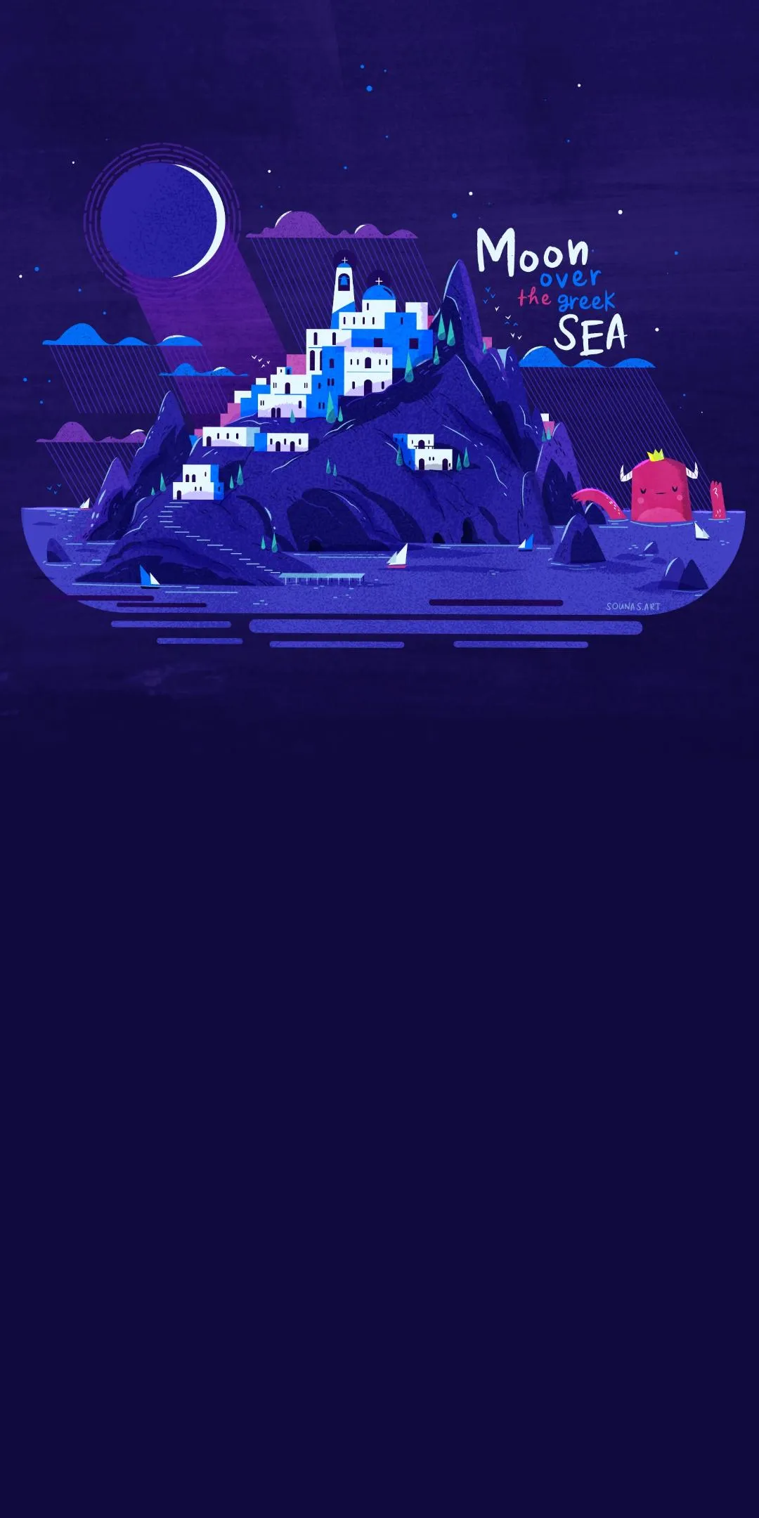 Neon Blue Planet and Moon in Digital Space Scene Wallpaper