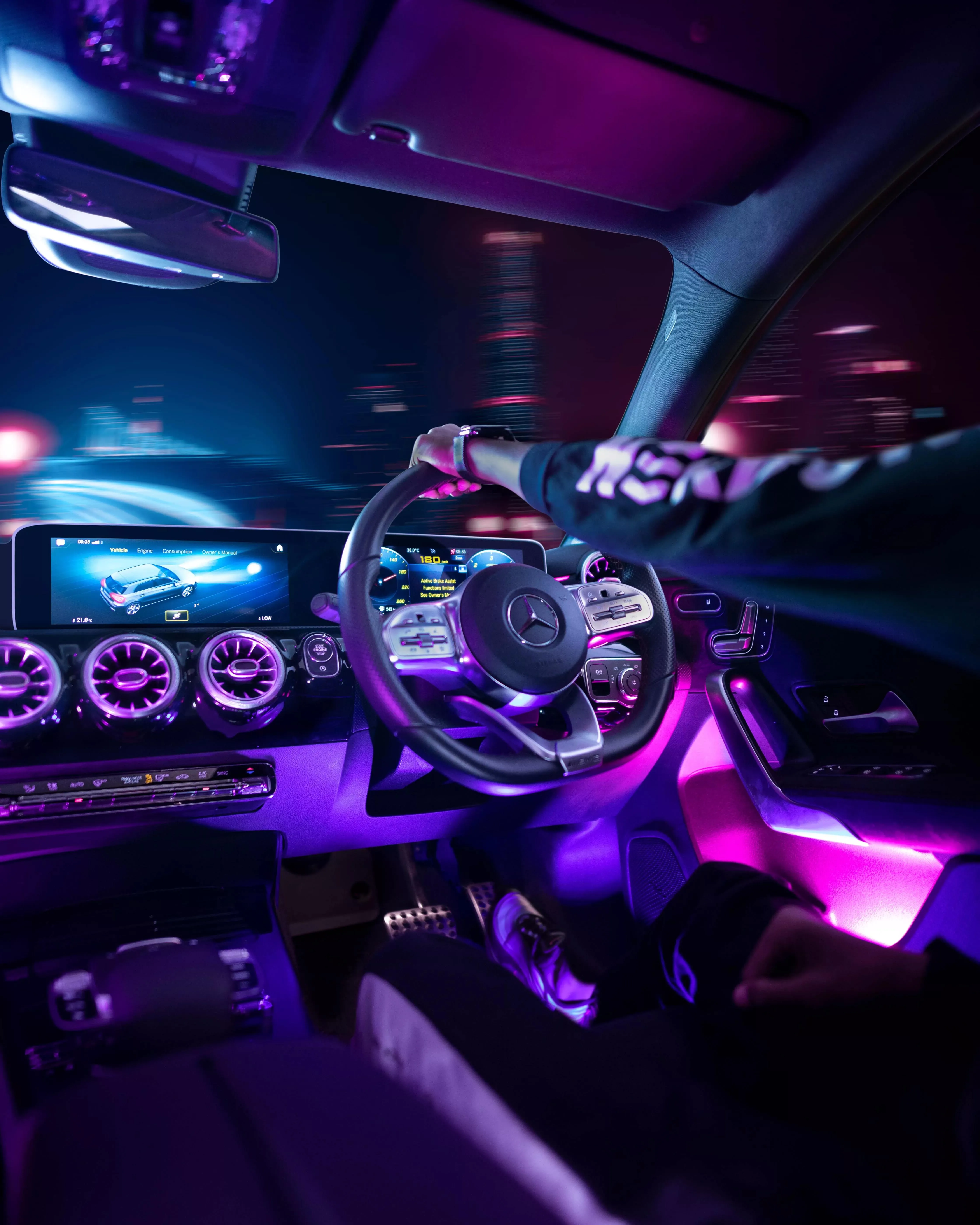 Neon Car Interior Filled With Purple Tech Glow Effects