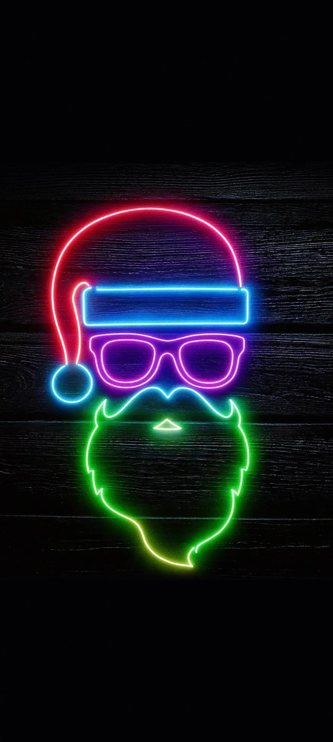 Neon Christmas Santa Face Icon on Black Background