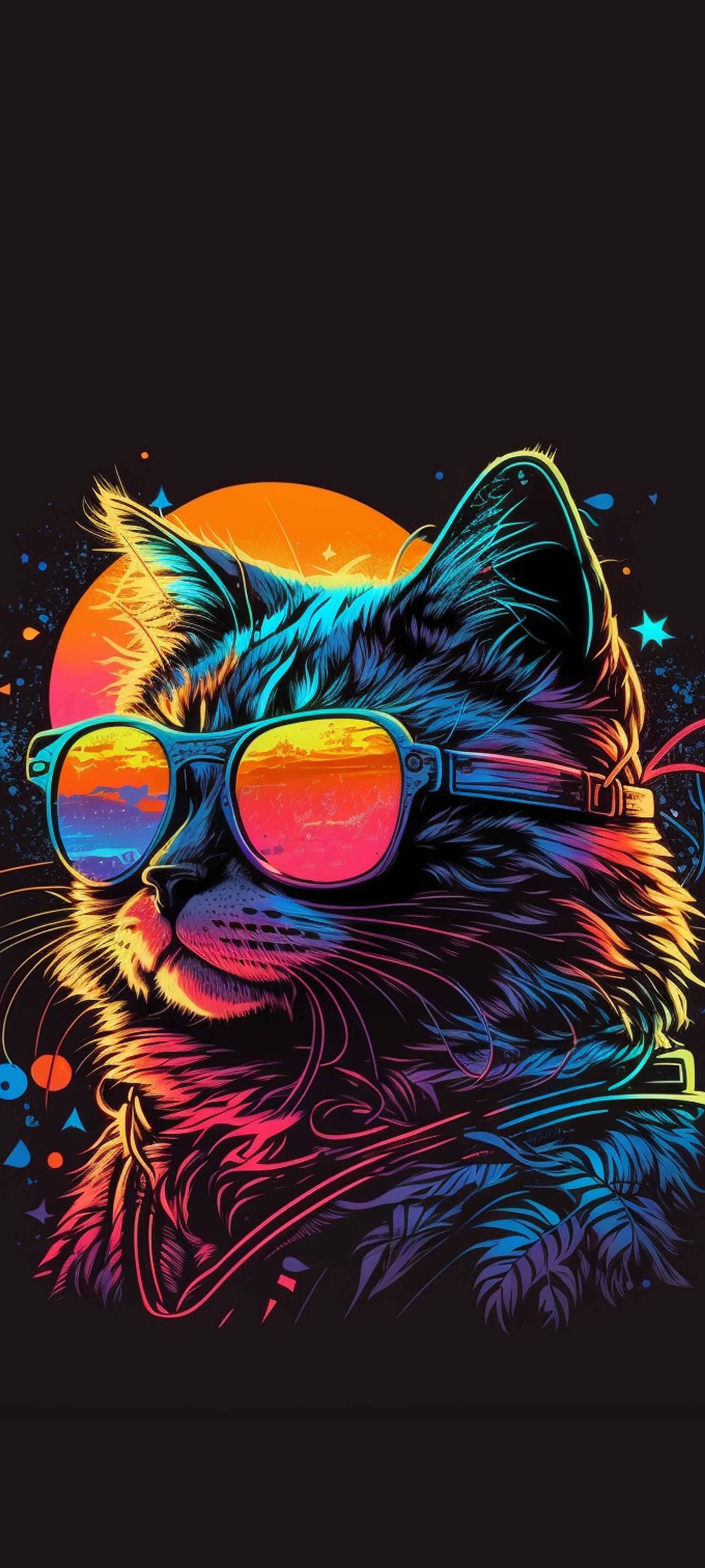 Neon Colored Cat with Sunglasses in Digital Style Image