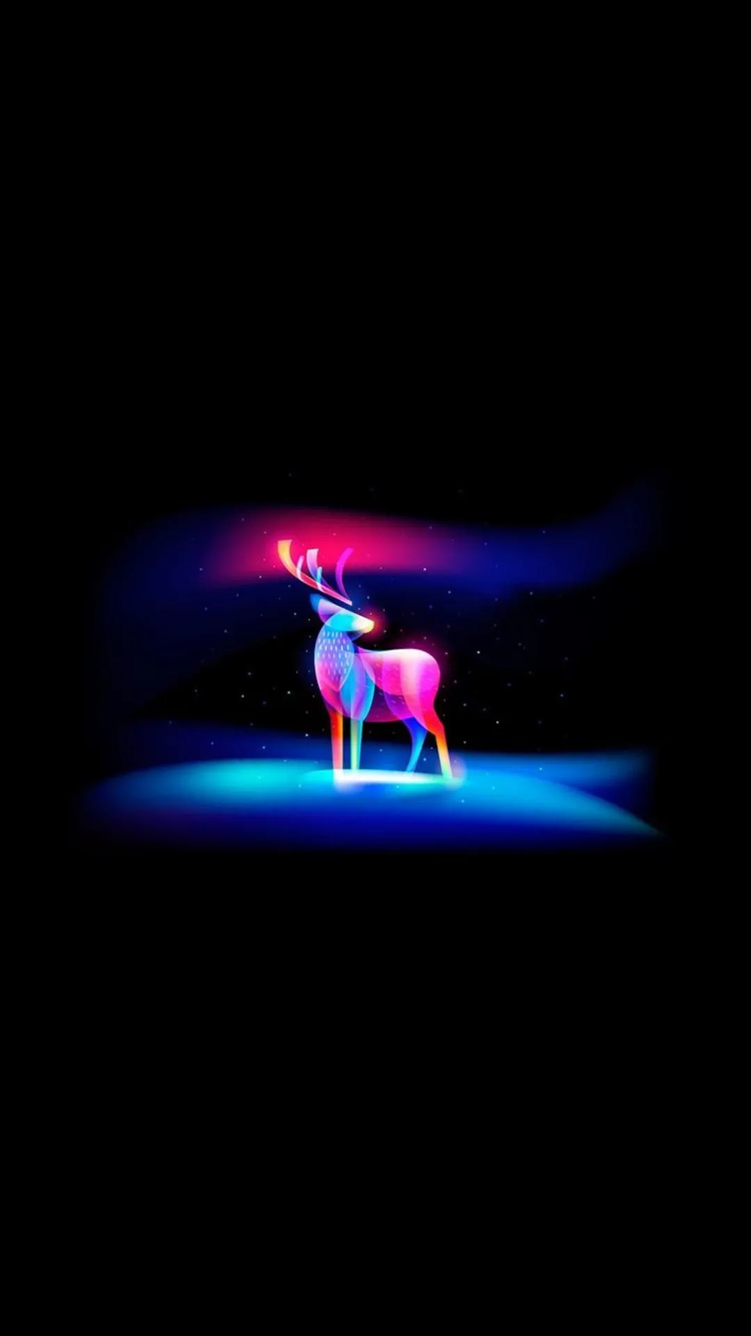 Neon Deer Standing Under Blue Pink Light Artwork Wallpaper