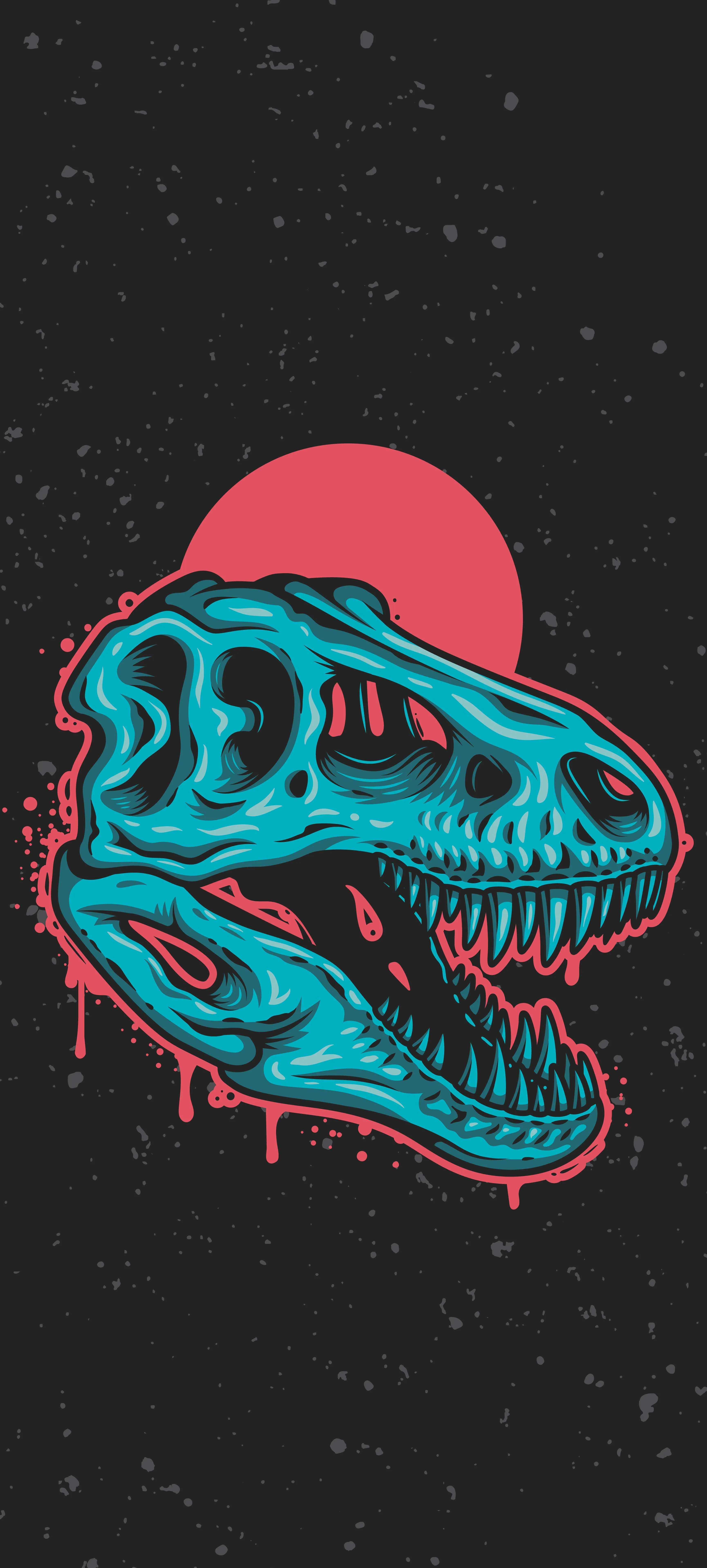 Neon Dinosaur Skull Floating in Outer Space Wallpaper
