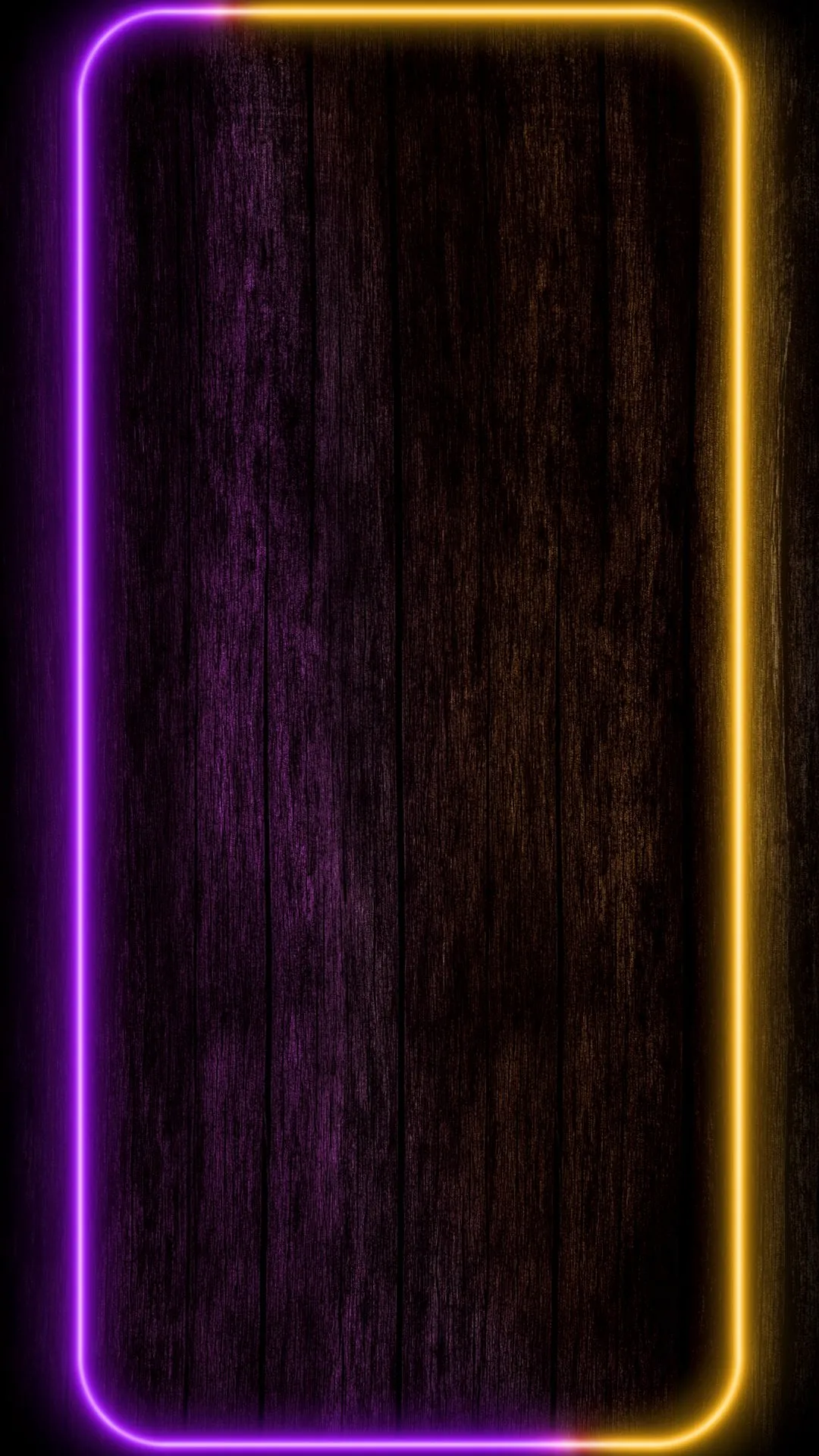 Neon Frame on Dark Wood Surface with Glow Effect Wallpaper