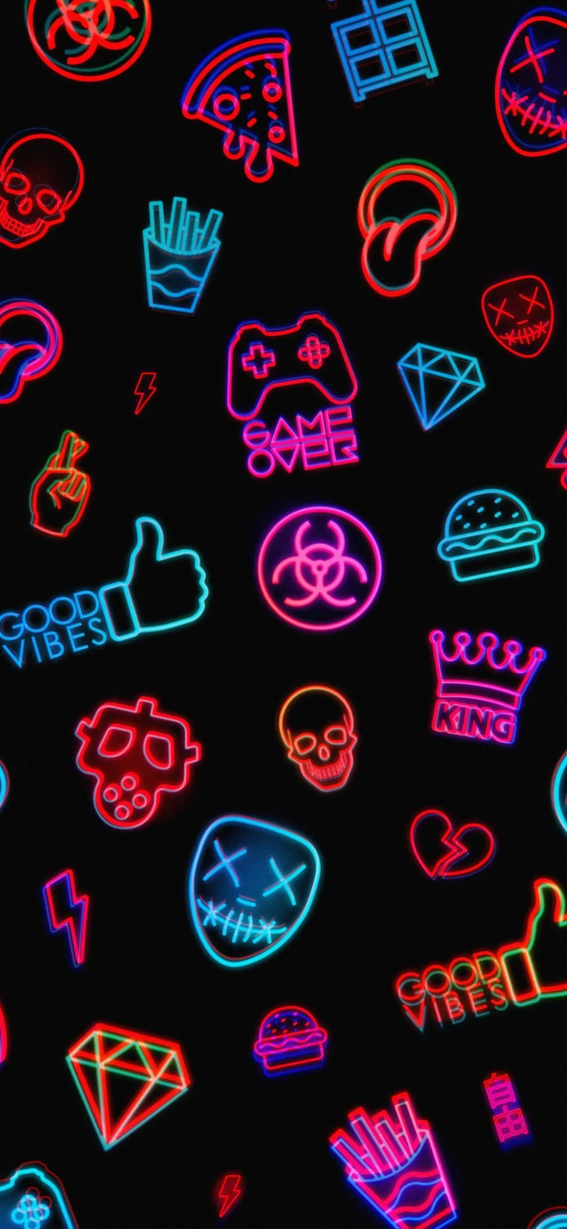 Neon Gaming Icons Mobile Wallpaper for Retro Vibes