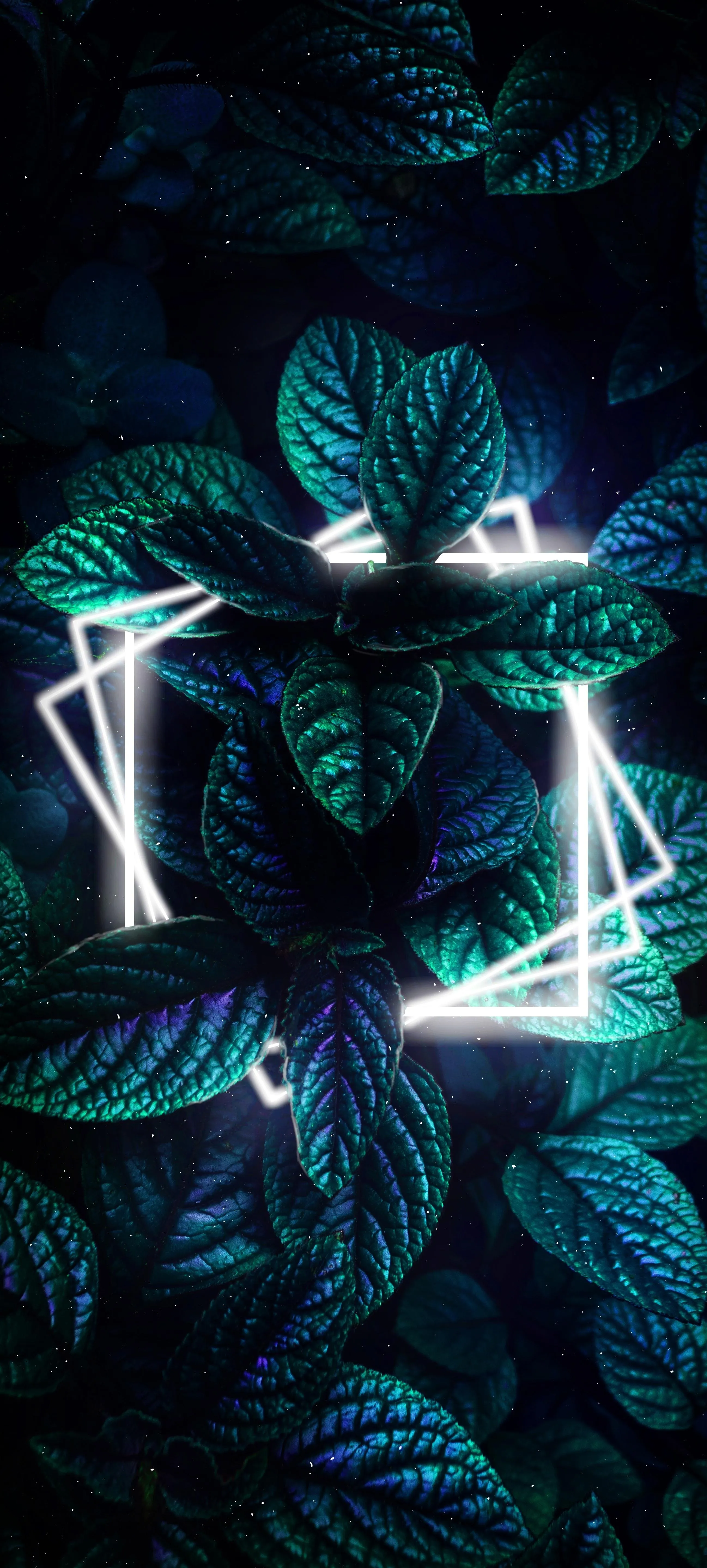 Neon Glowing Leaves with Abstract Sci Fi Design Background