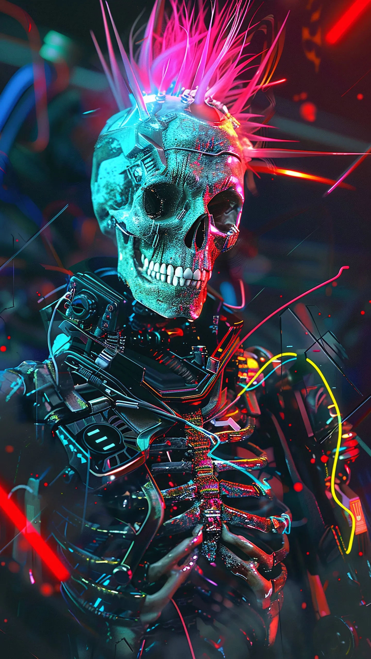 Neon Glowing Skeleton with Electric Effects HD Wallpaper