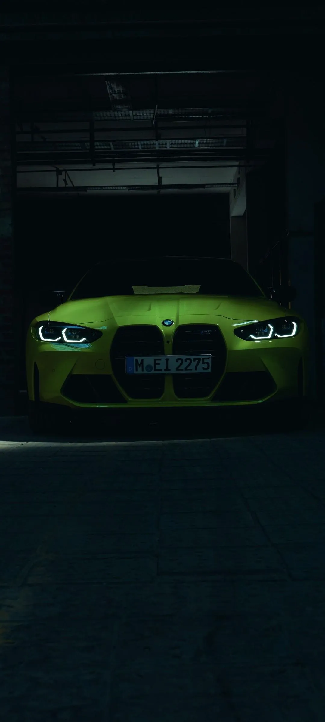 Neon Green Supercar Parked in Dark Urban Alley Scene