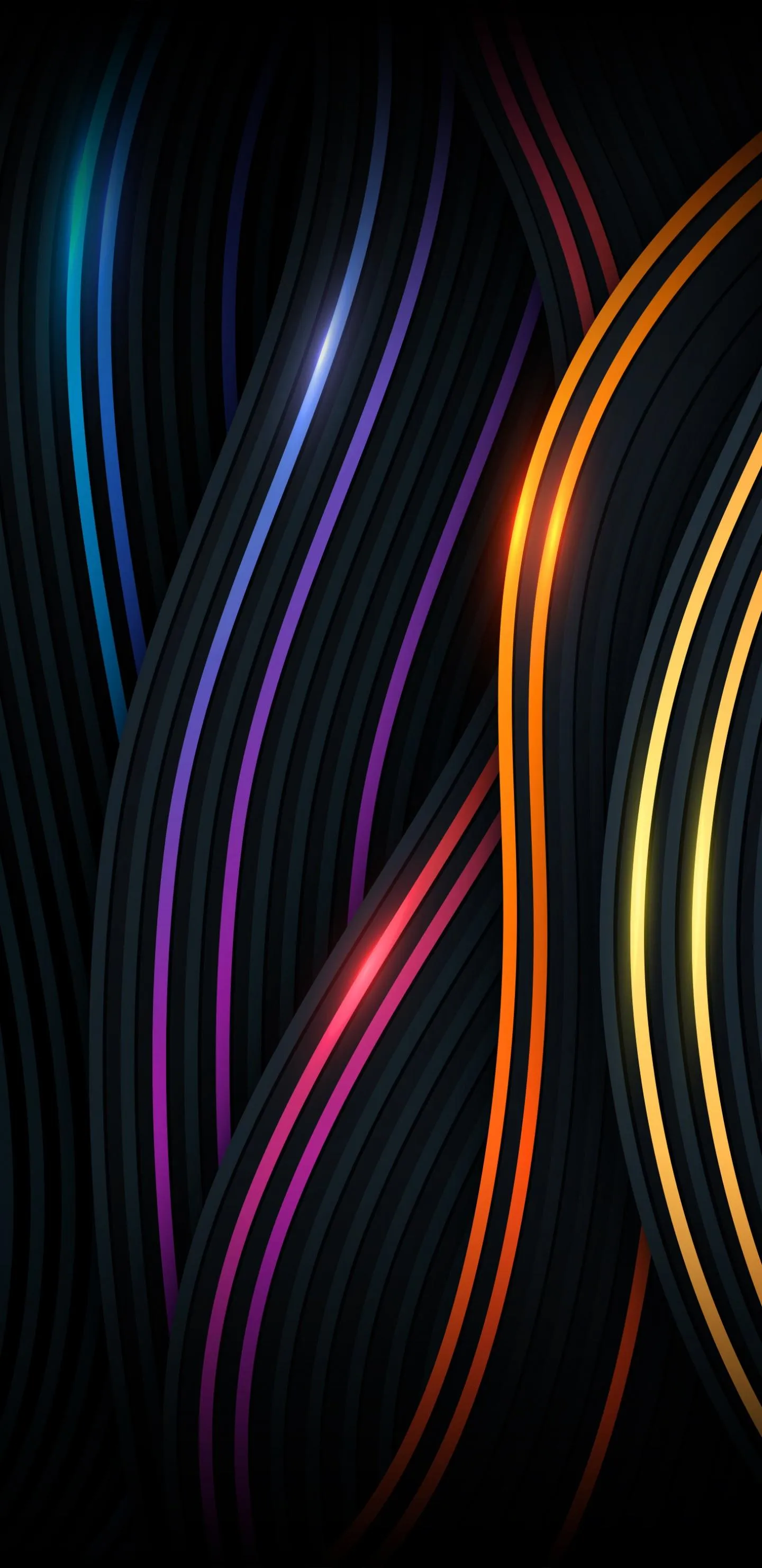 Neon Light Trails on Black Abstract Background Wallpaper