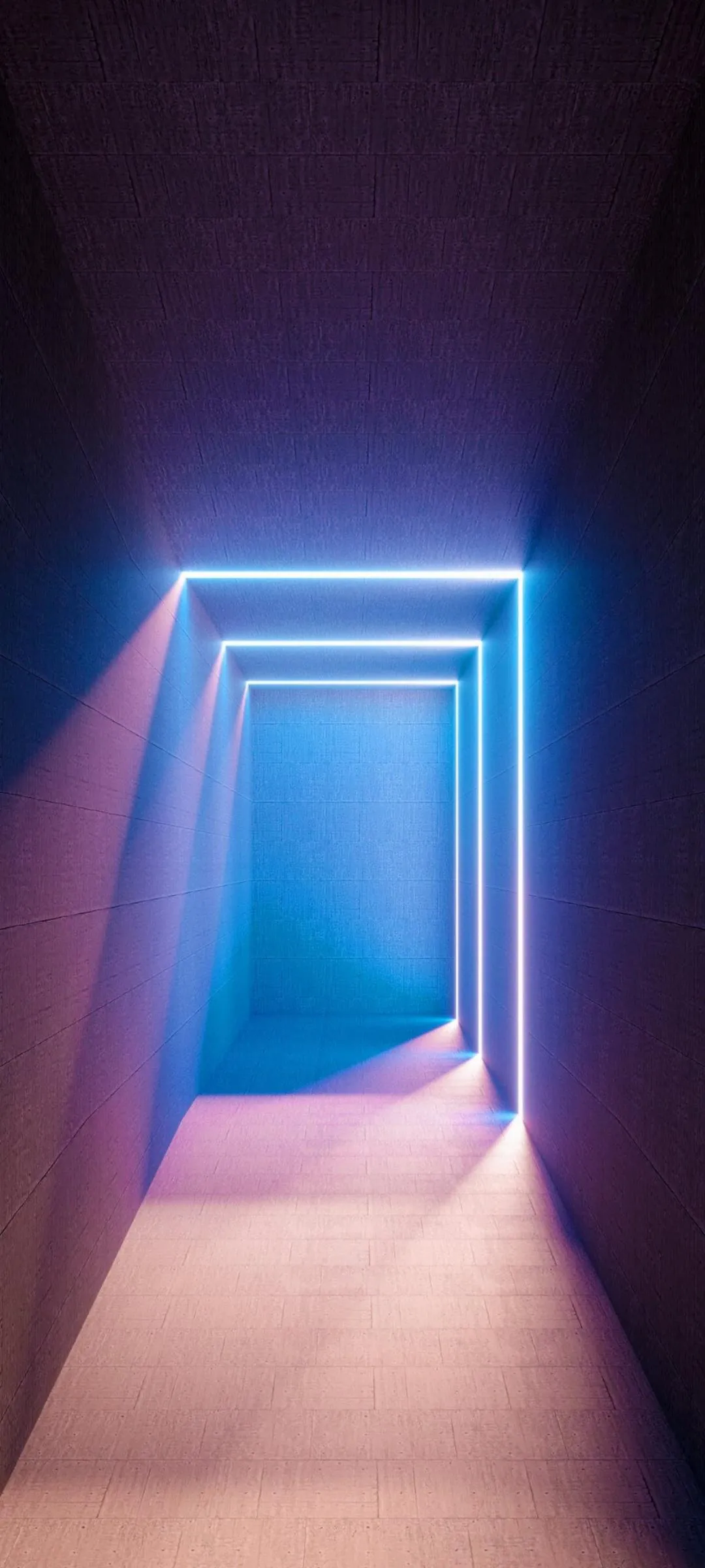 Neon Lit Corridor Leading to a Mysterious Doorway Wallpaper