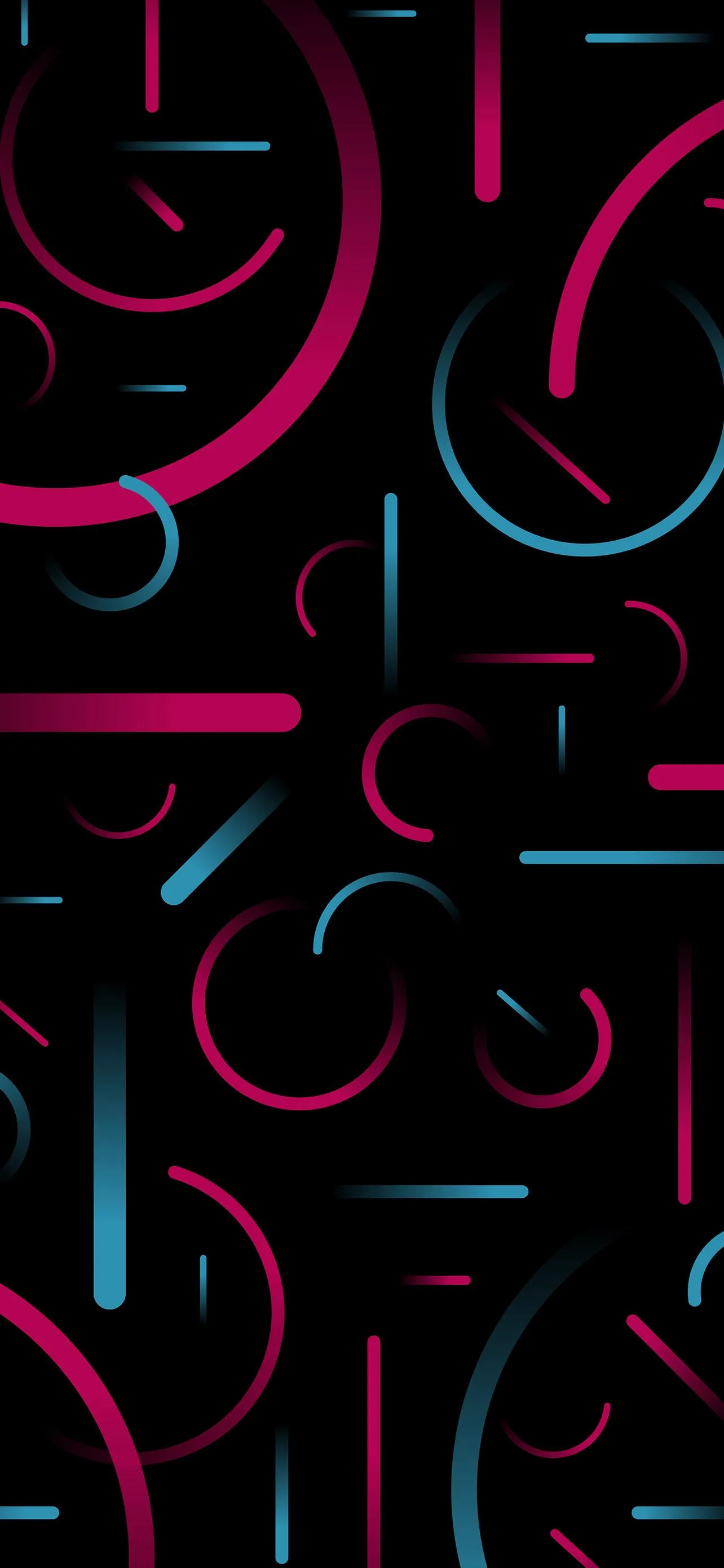 Neon Pink and Blue Abstract Shapes on Dark Surface