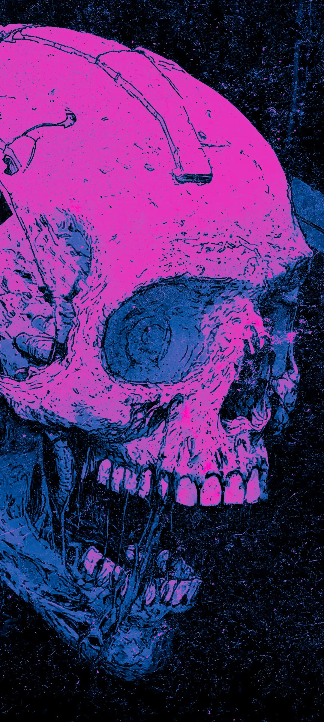 Neon Pink Skull on Black Background with Electric Glow