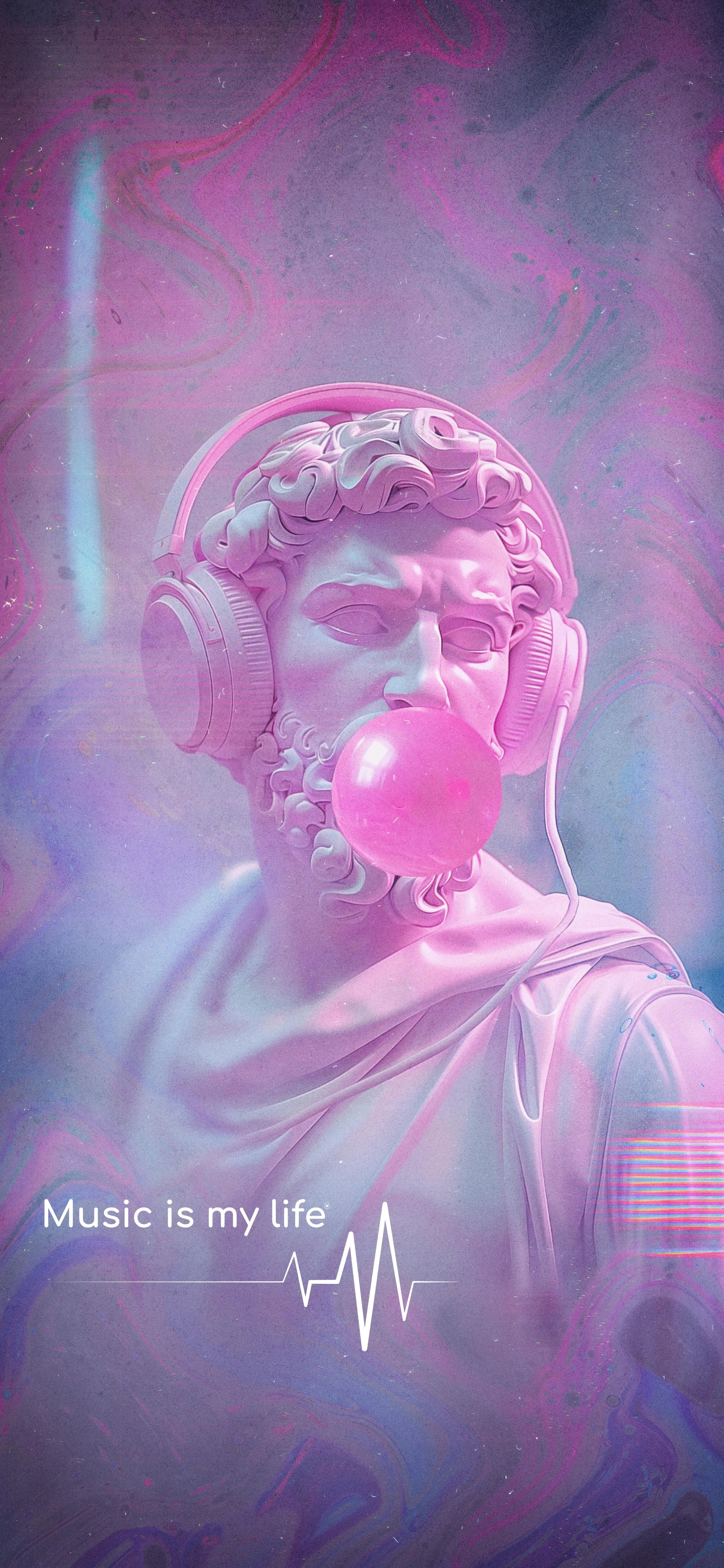 Neon Pink Vaporwave Style Bust Sculpture Artwork Message