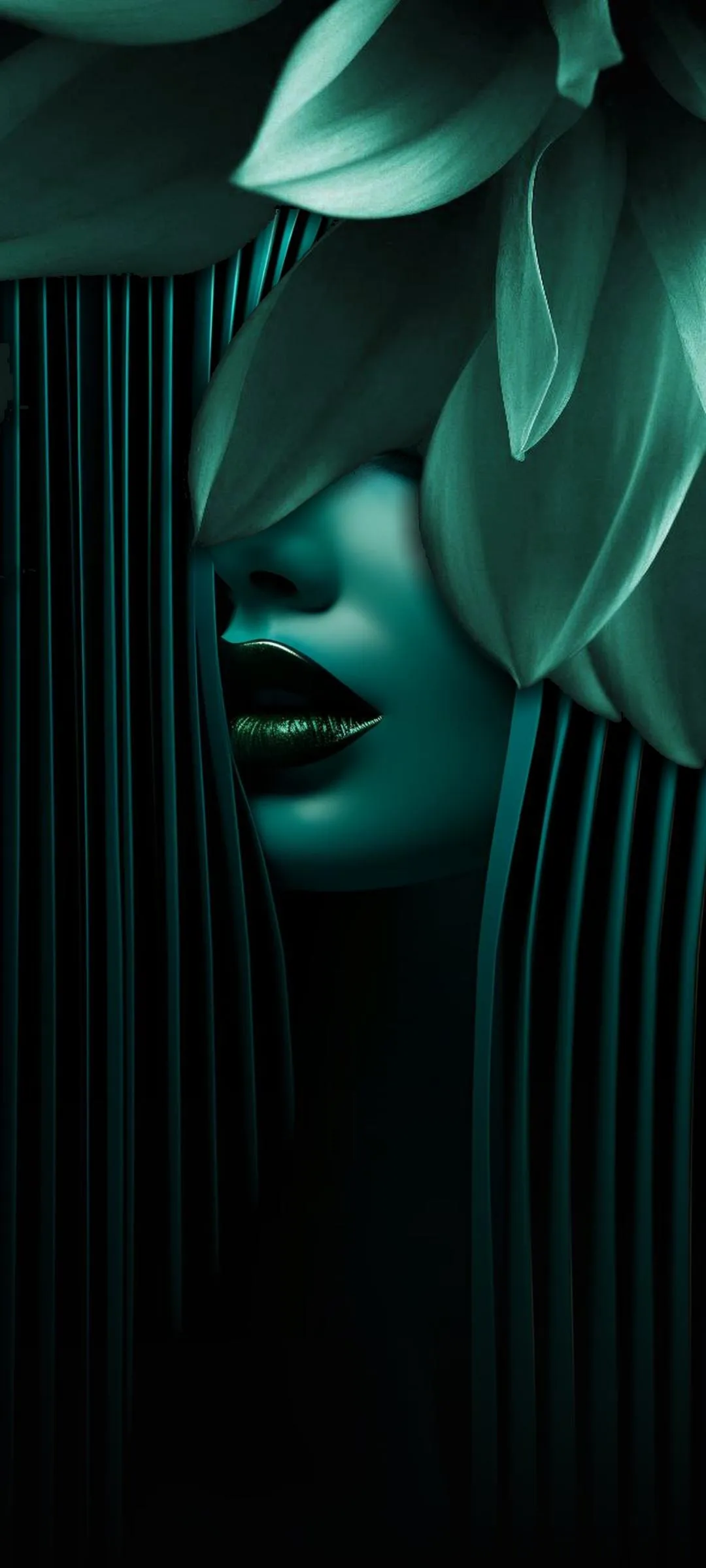 Neon Portrait of Woman with Artistic Green Lighting Image