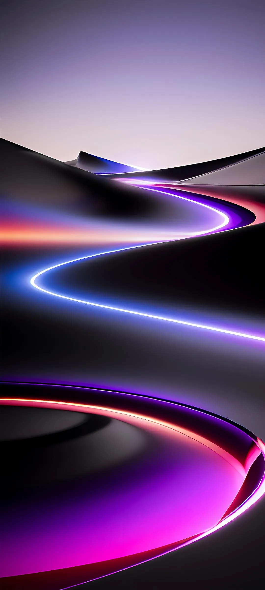 Neon Purple Curves on Black Futuristic Background Wallpaper