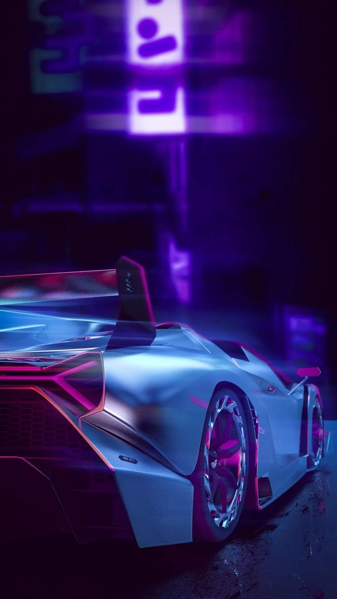 Neon Racing Car Speeding Through Futuristic City Wallpaper