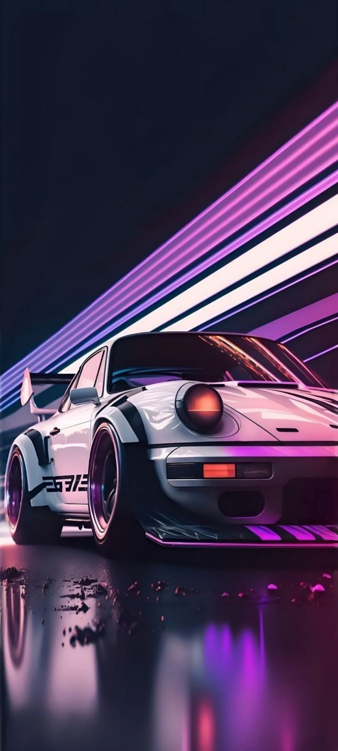 Neon Sports Car Racing Through Vibrant City Night
