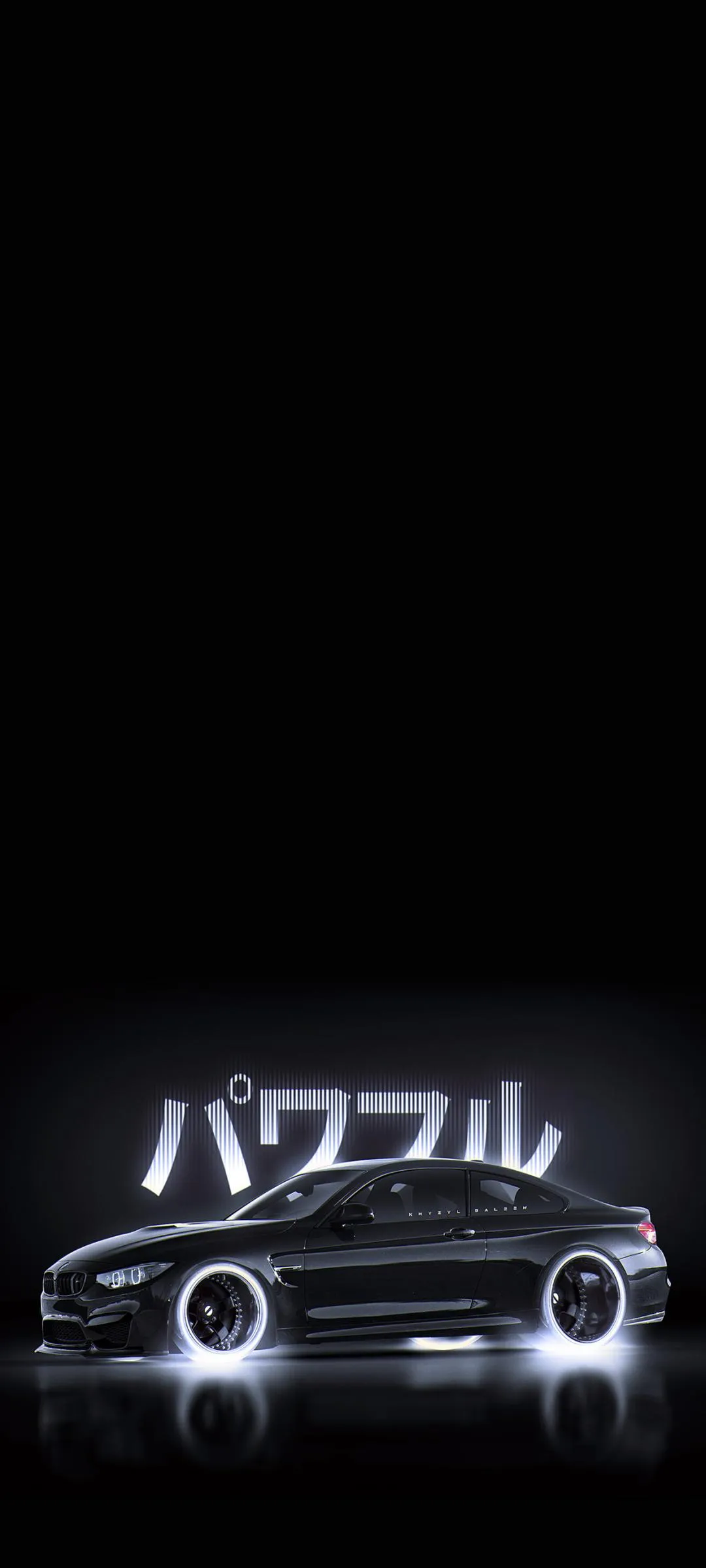 Neon Text Japanese Style with Car Wallpaper for Smartphones