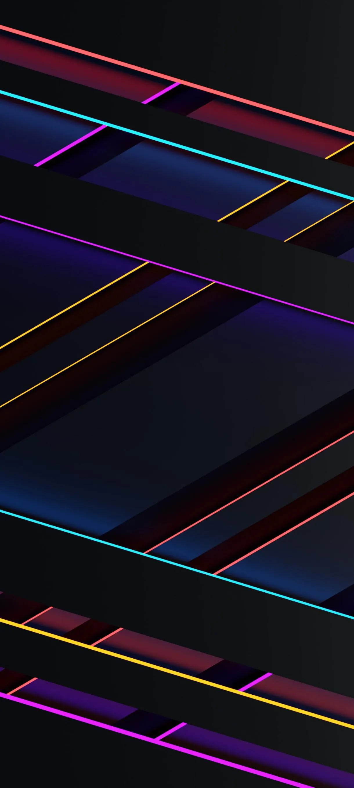 Neon Tube Lines on Black Modern Abstract Wallpaper
