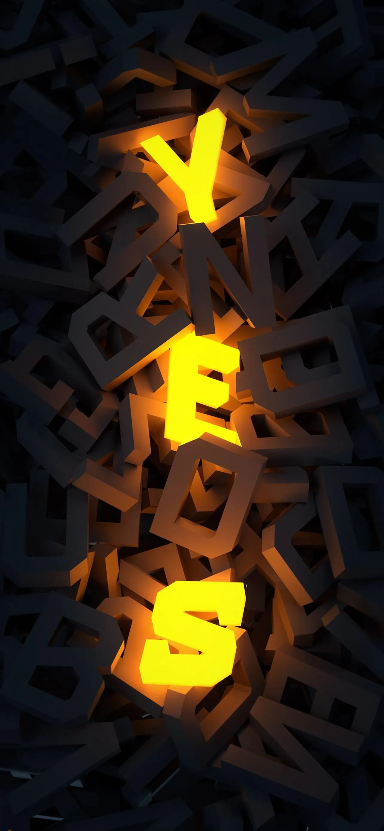 Neon YES Letters Glowing in Black Brick Wall Wallpaper