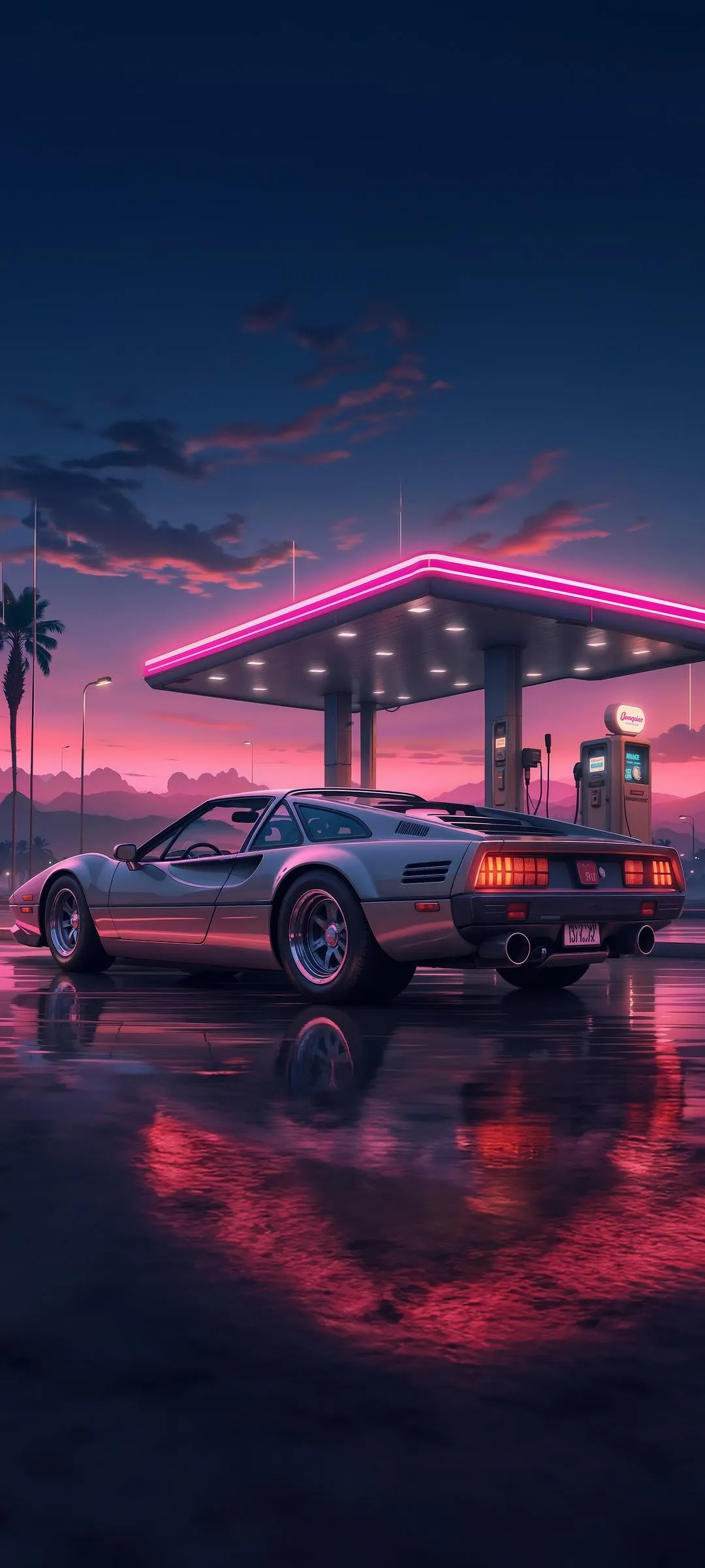 Night Car Ride in Neon Pink and Blue City Lights Wallpaper
